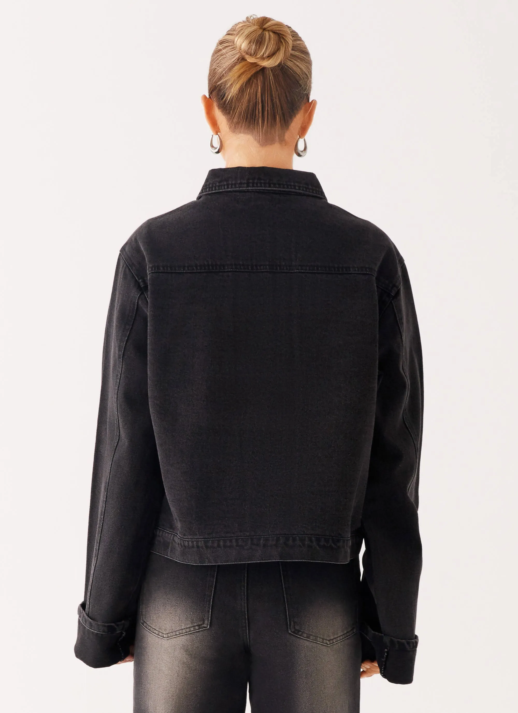 Outdoor Fashion Back Again Oversized Denim Jacket - Charcoal Wash