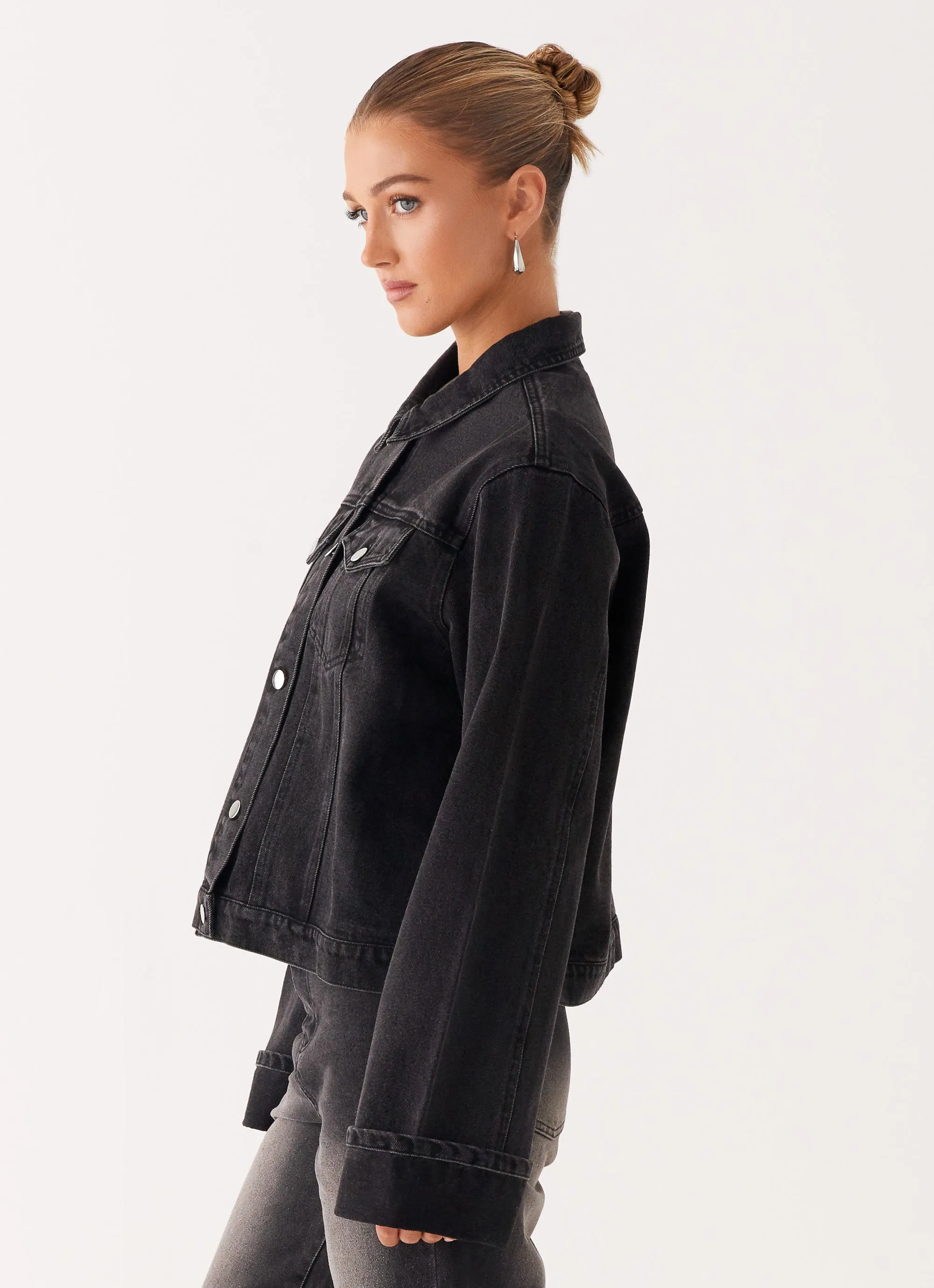 Seamless Integration Frictionless Cuffs Back Again Oversized Denim Jacket - Charcoal Wash