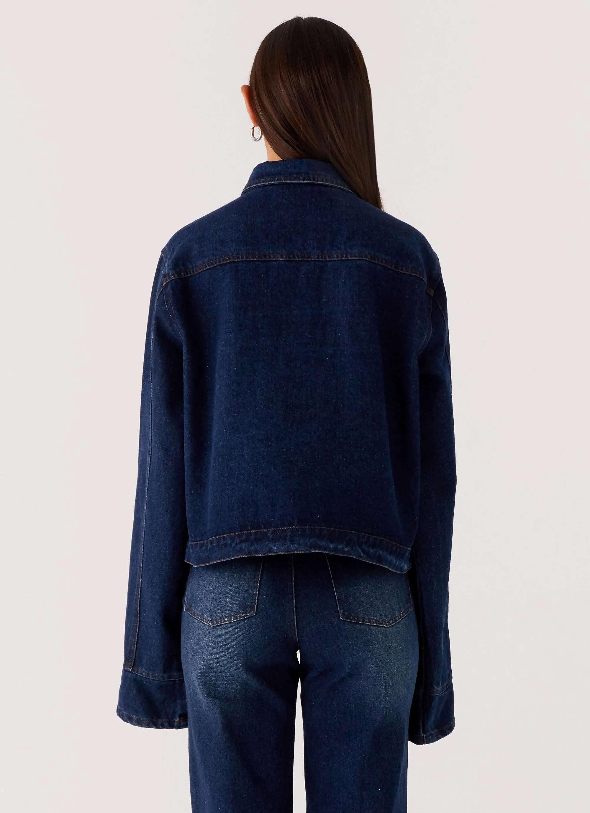 ski holiday Windproof Shield Back Again Oversized Denim Jacket - Vintage Blue