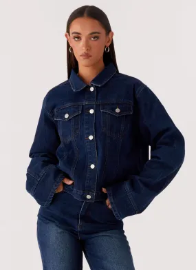 Back Again Oversized Denim Jacket - Vintage Blue Double Layered Hood Unique Piece