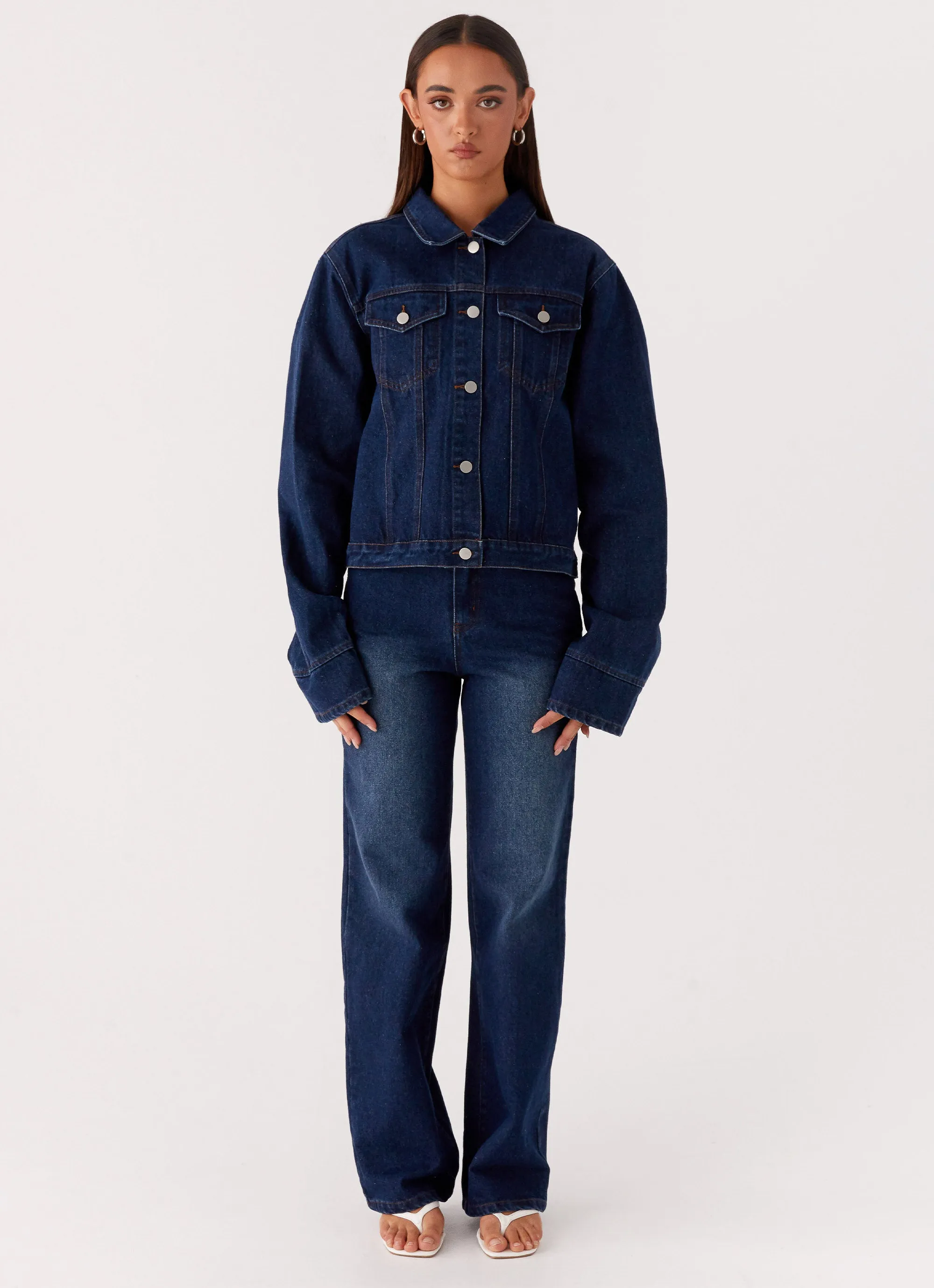 Back Again Oversized Denim Jacket - Vintage Blue Smooth Gliding Liners