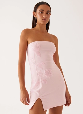 Relaxed and stylish Sculpted Detail Enora Beaded Mini Dress - Baby Pink