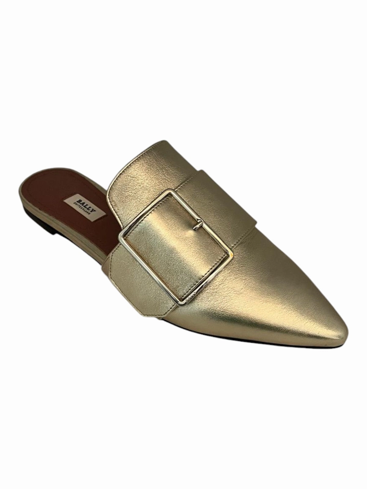 Foot-Friendly Design Comfort Sandal Fit Bally Hamelin 6223284 Ladies Champagne Leather Buckled Mules