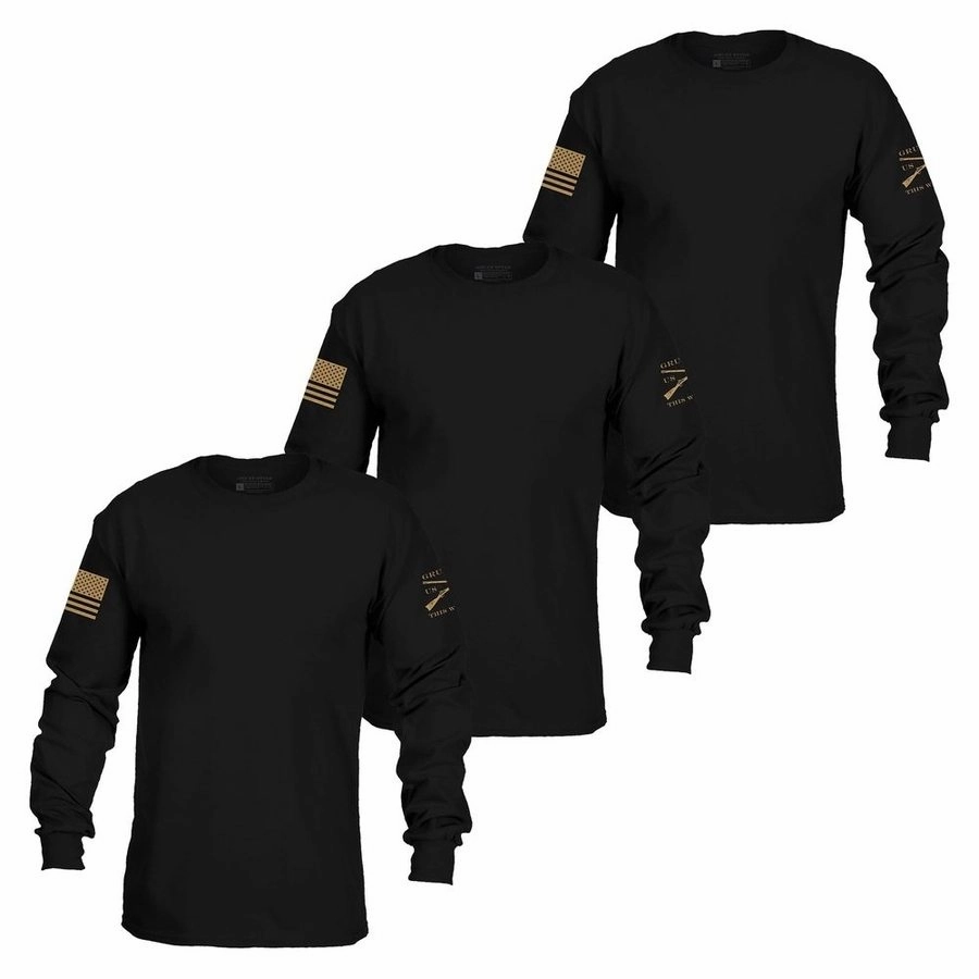 Blister Free Buttons Basic Long Sleeve Black 3-Pack