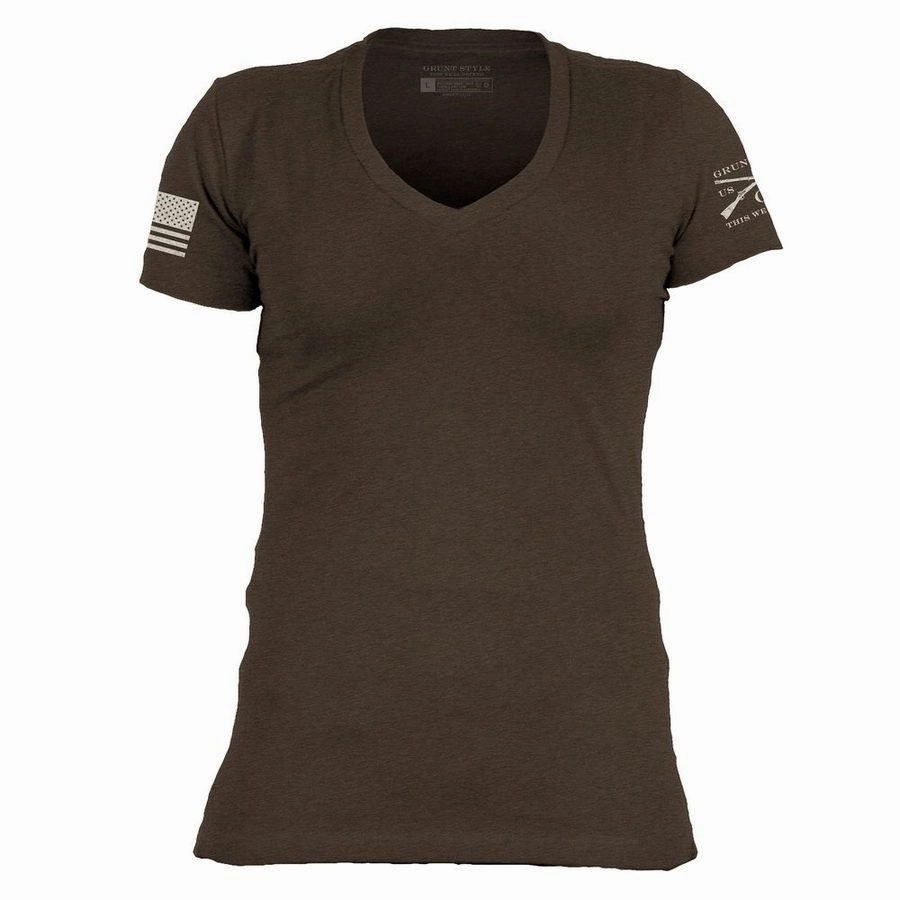 Essential Comfort Breathable Waistband Basic T-Shirt Women's V-Neck - Heather Brown