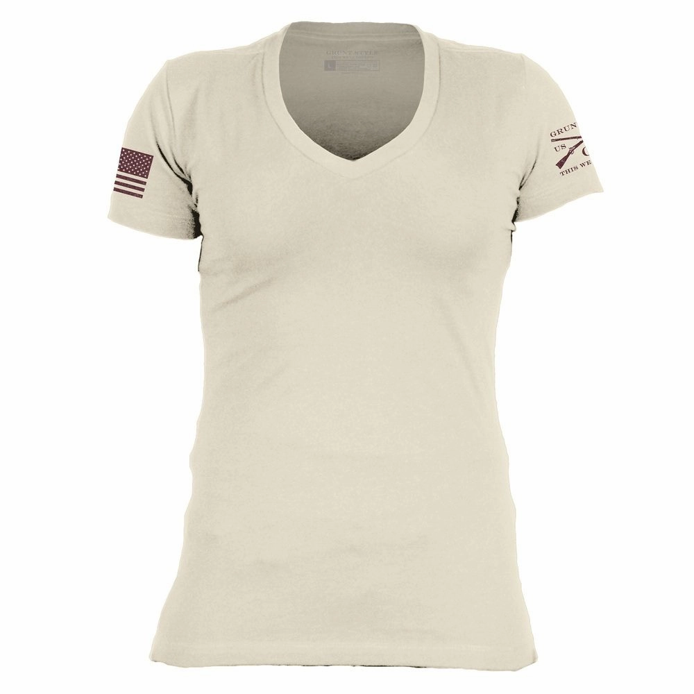 Cross Grain Knit Basic T-Shirt Women's V-Neck - Sand
