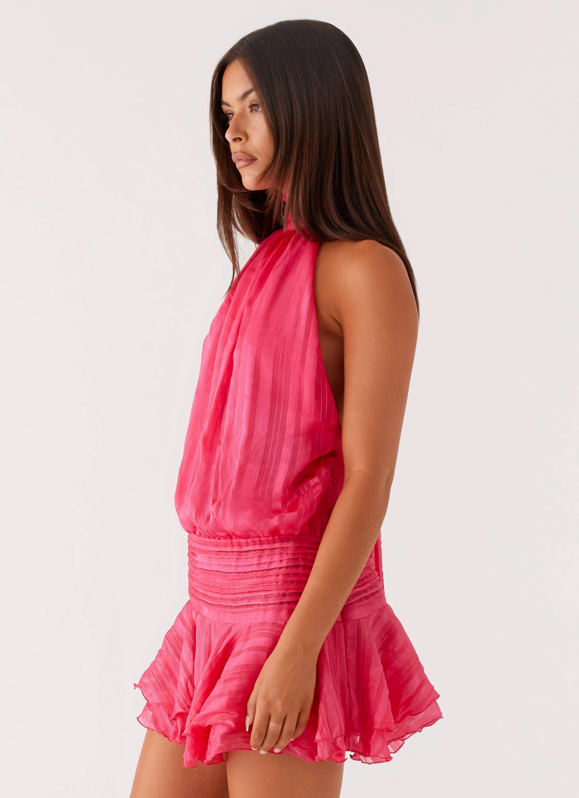 Versatile Layer Wear Party Perfect Willow Chiffon Mini Dress - Fuchsia