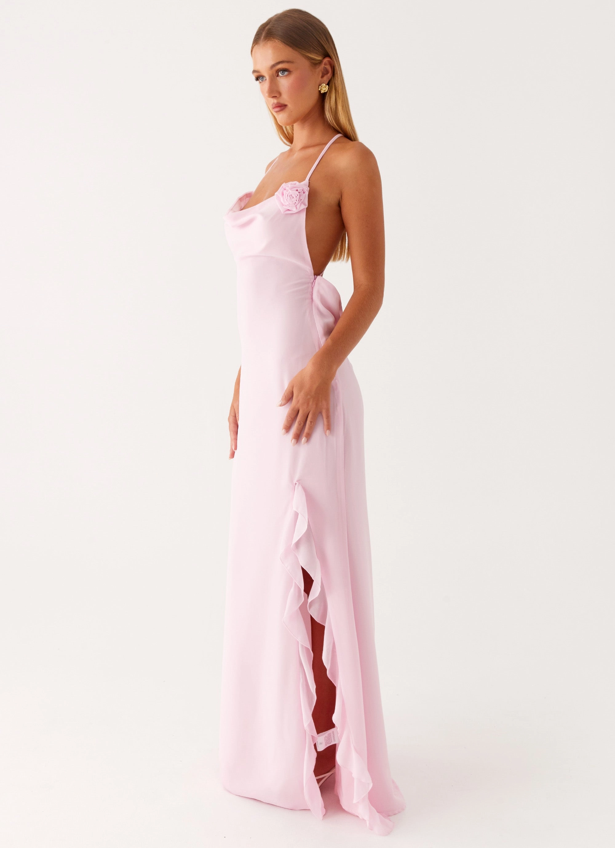 First Class Maxi Dress - Pink button detail