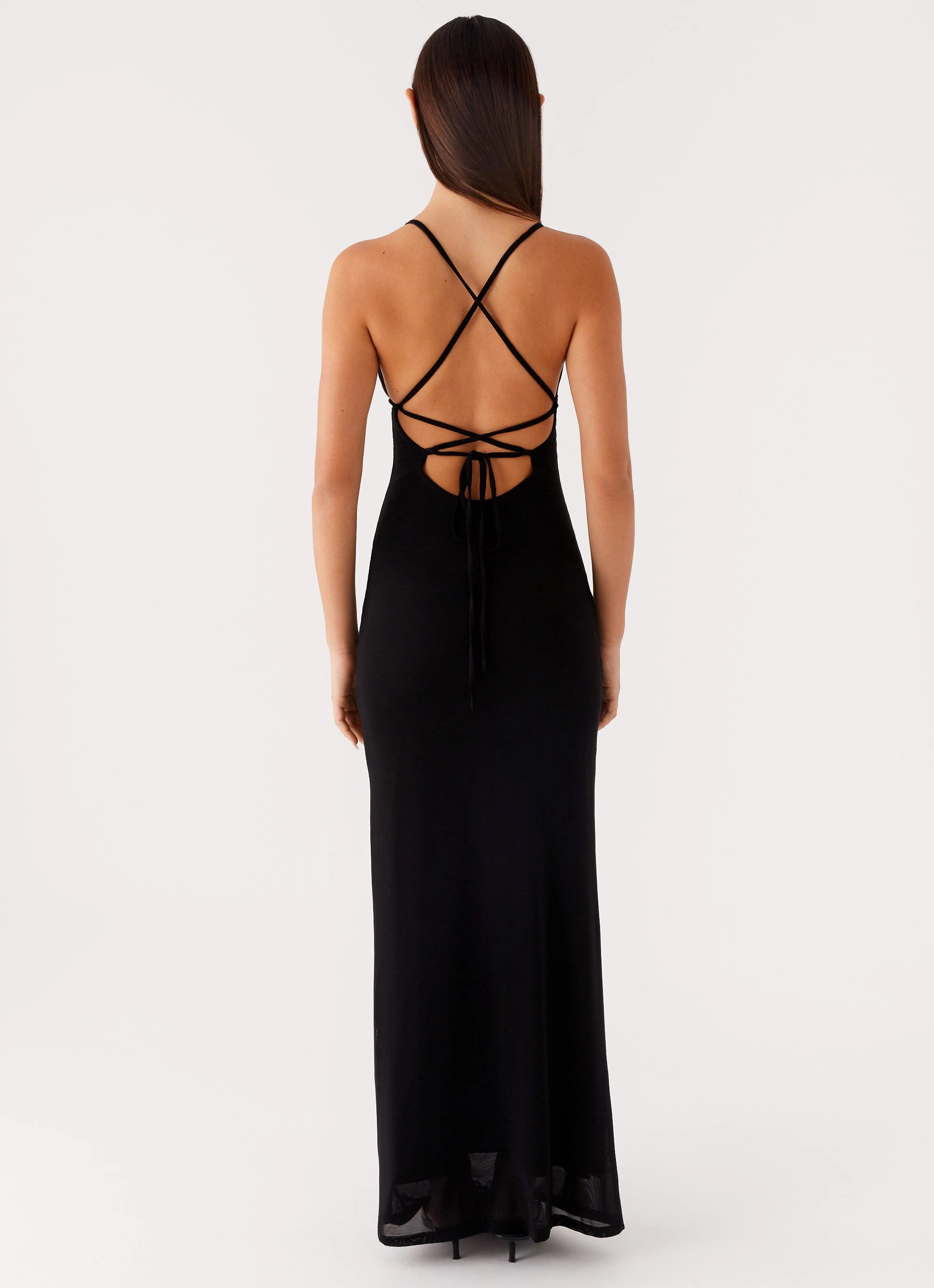 Beki Beaded Mesh Maxi Dress - Black Vibrant evening gown