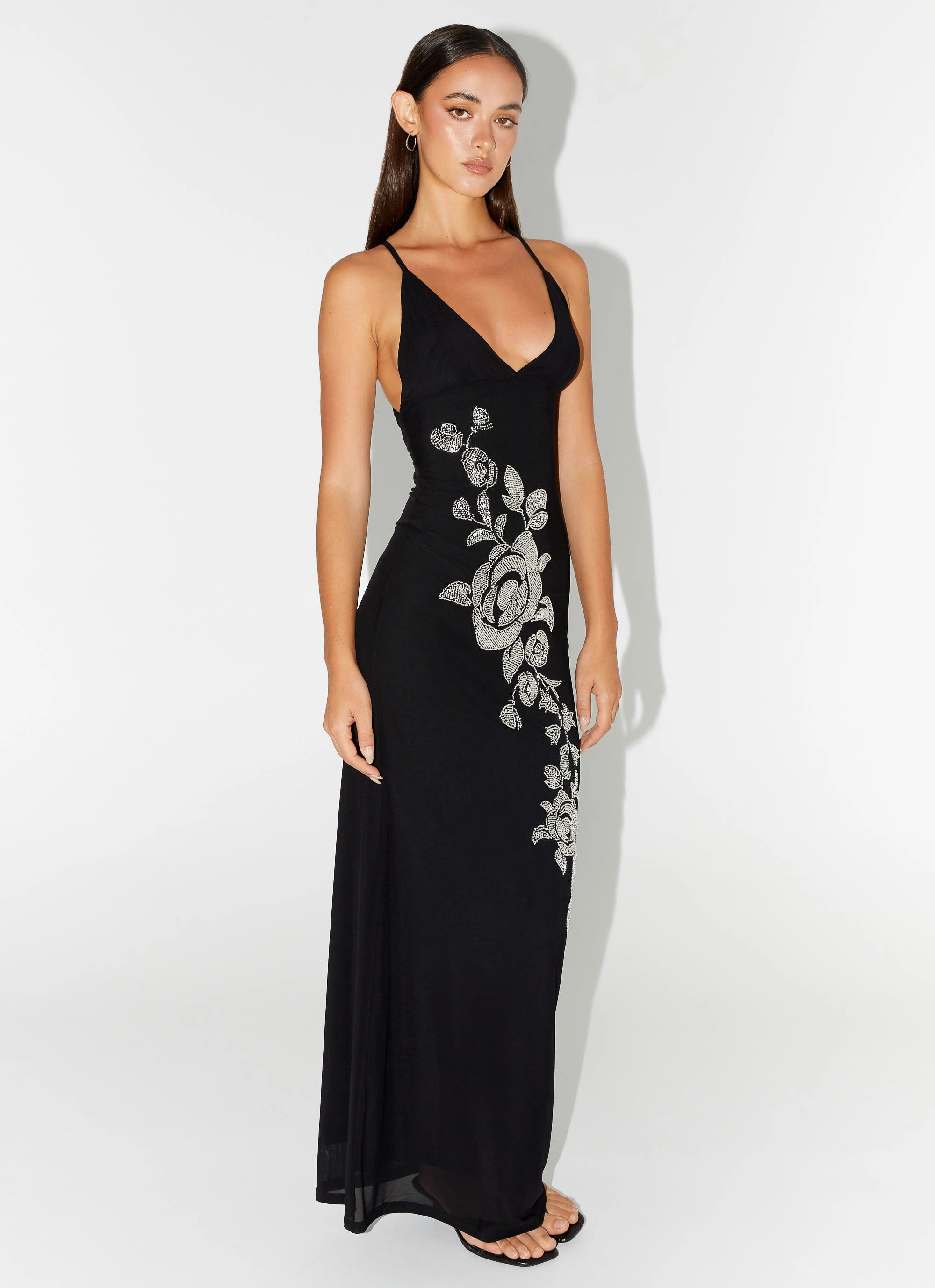 Lawn Soft Layer Base Beki Beaded Mesh Maxi Dress - Black