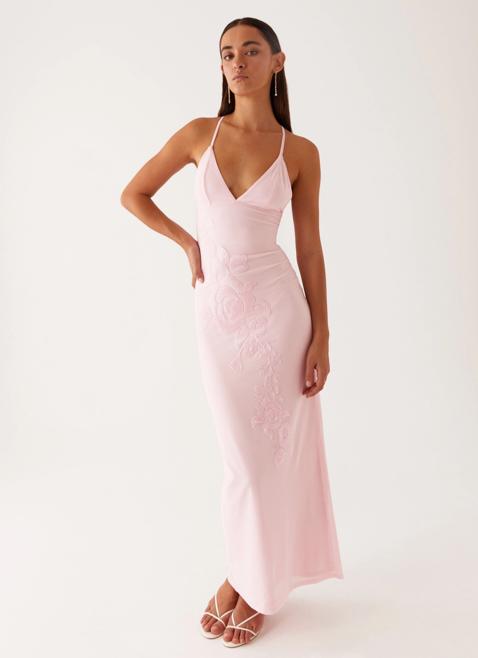 Beki Beaded Mesh Maxi Dress - Pink Minimal Fit breathable-mesh