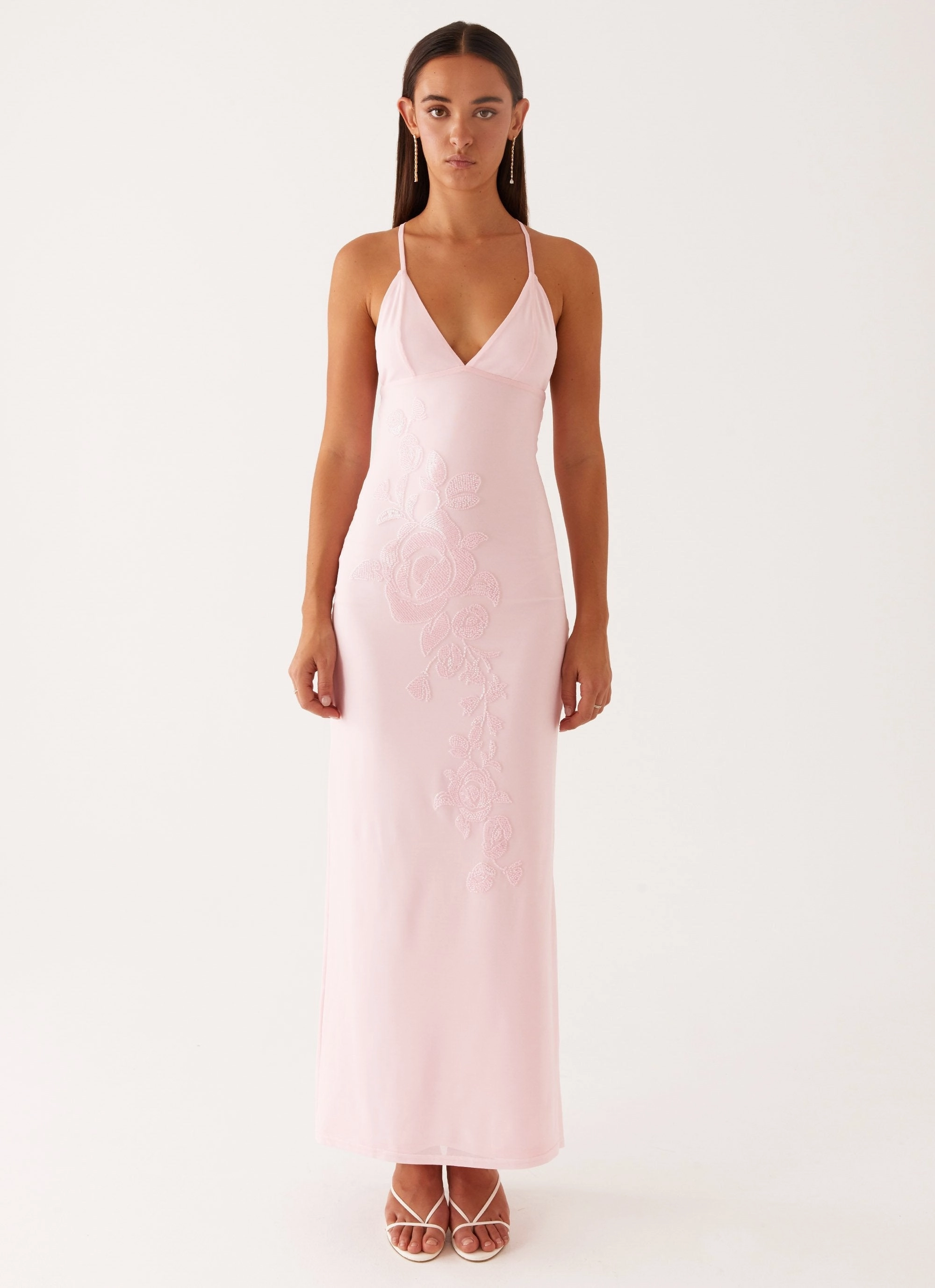 Beki Beaded Mesh Maxi Dress - Pink Zip Ease