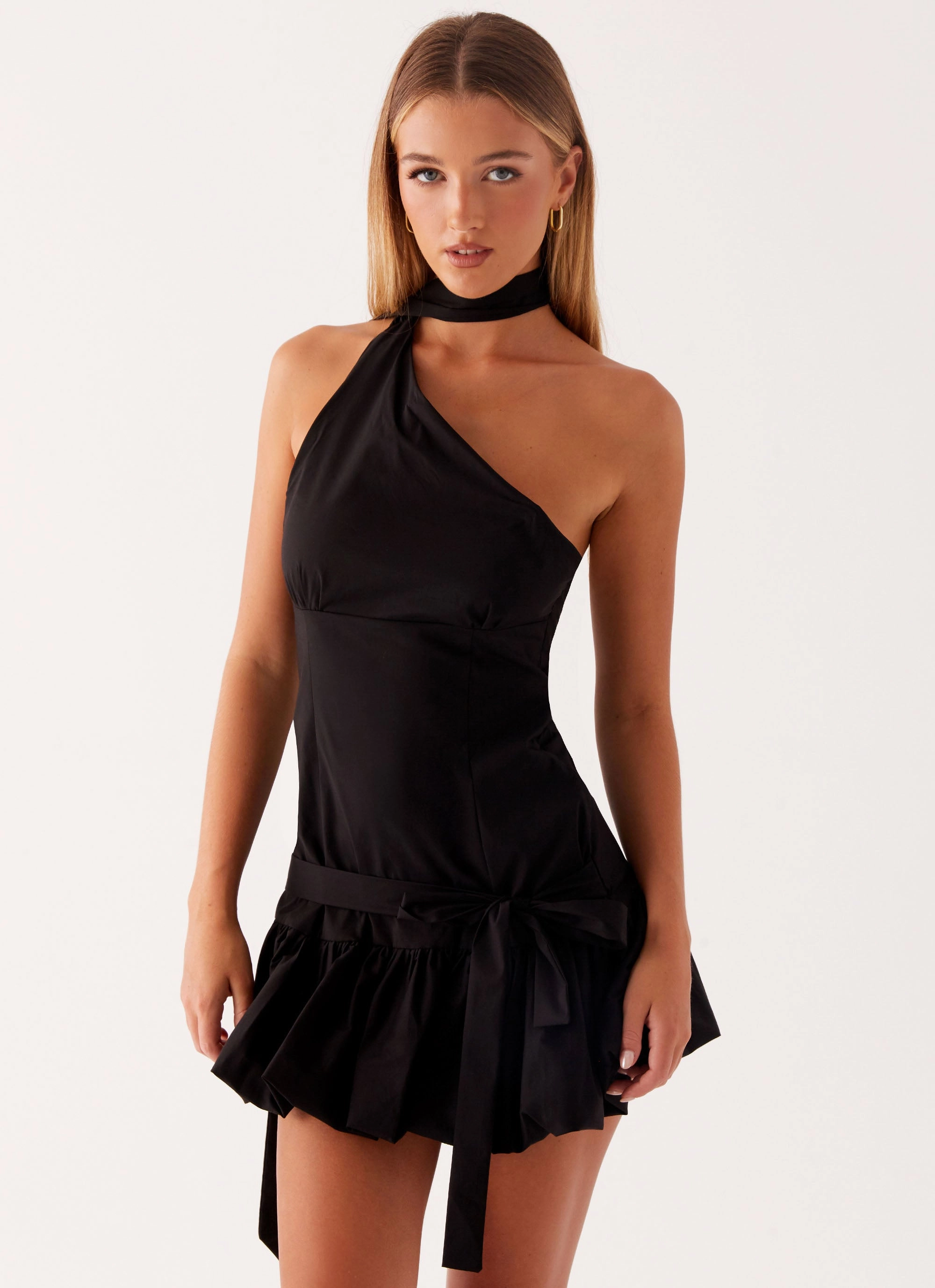 Belina Scarf Mini Dress - Black Warm-Layer Subtle Flex