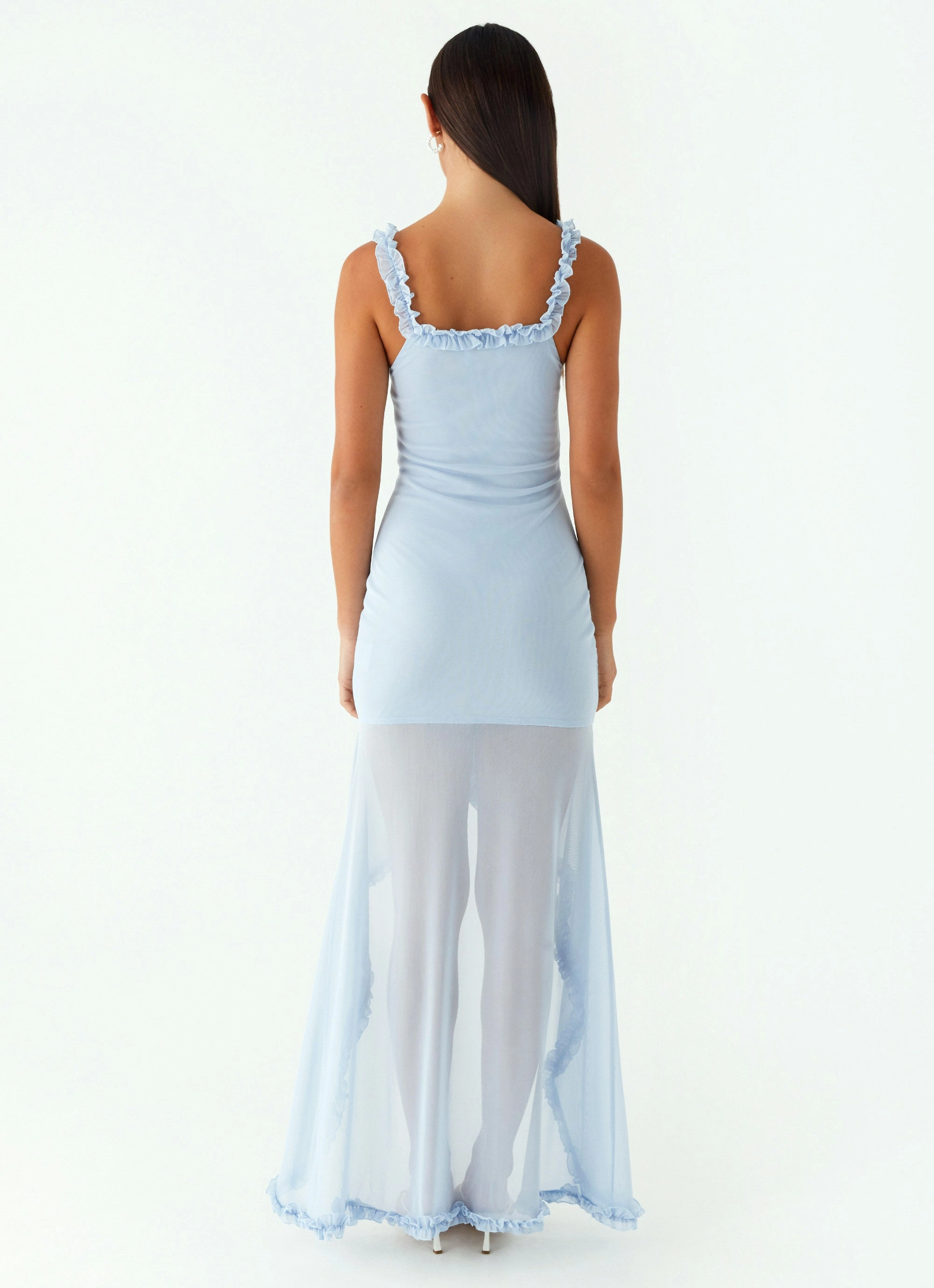 Belinda Maxi Dress - Blue Vintage-Inspired Smart Texture