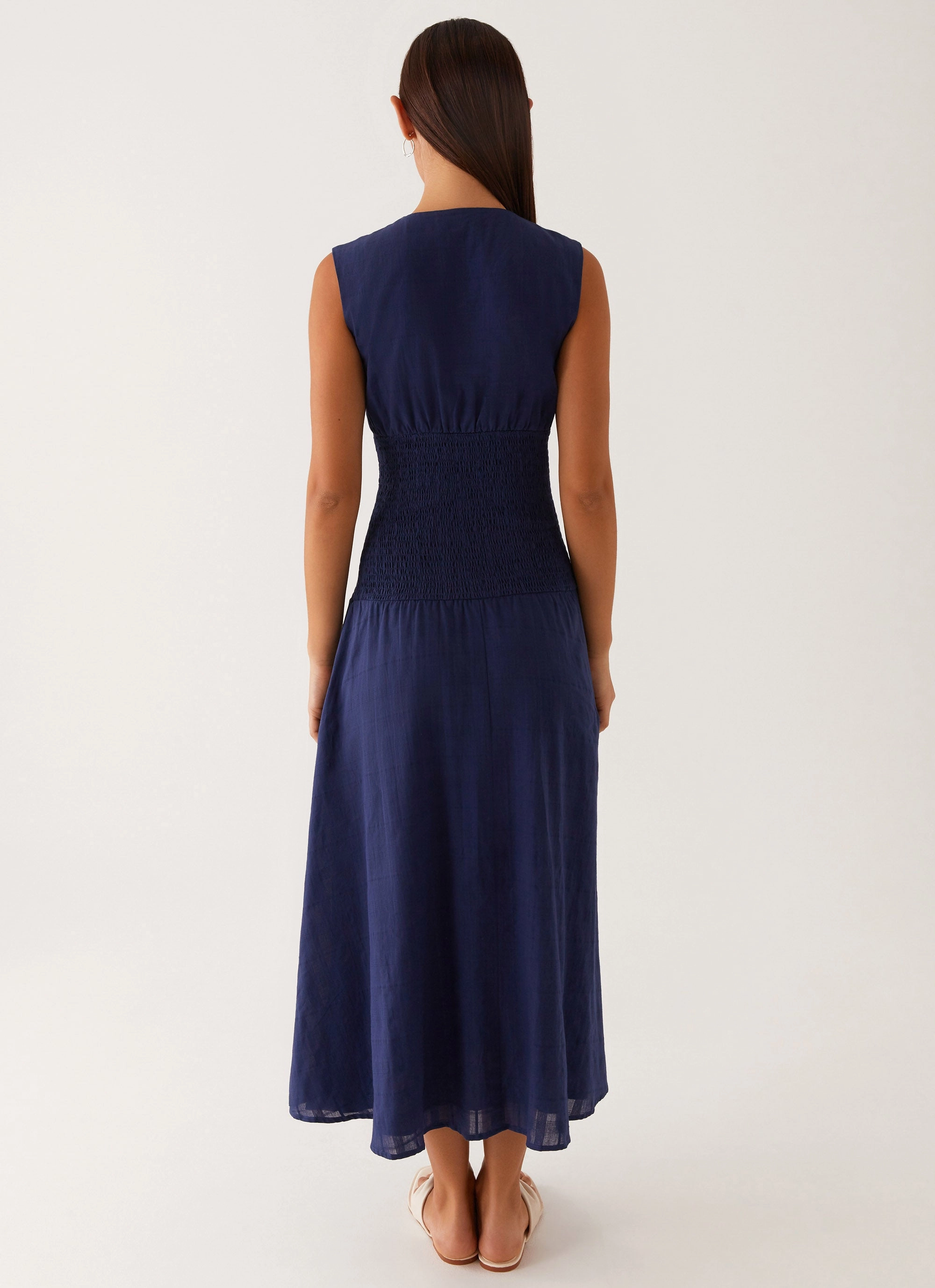EcoFriendlyDye City Friendly Belle Shirred Waist Midi Dress - Navy