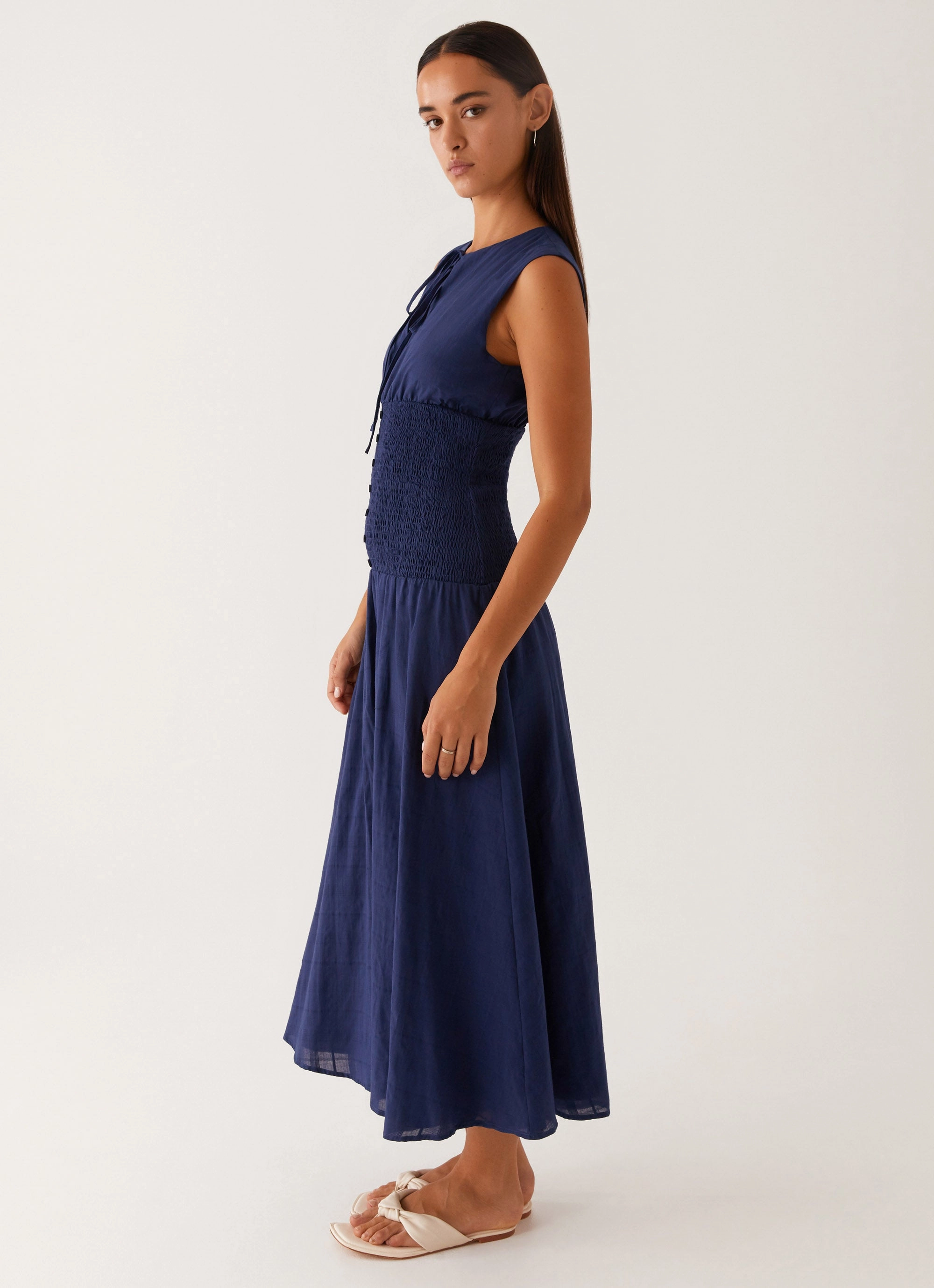 Day Ready Look Belle Shirred Waist Midi Dress - Navy