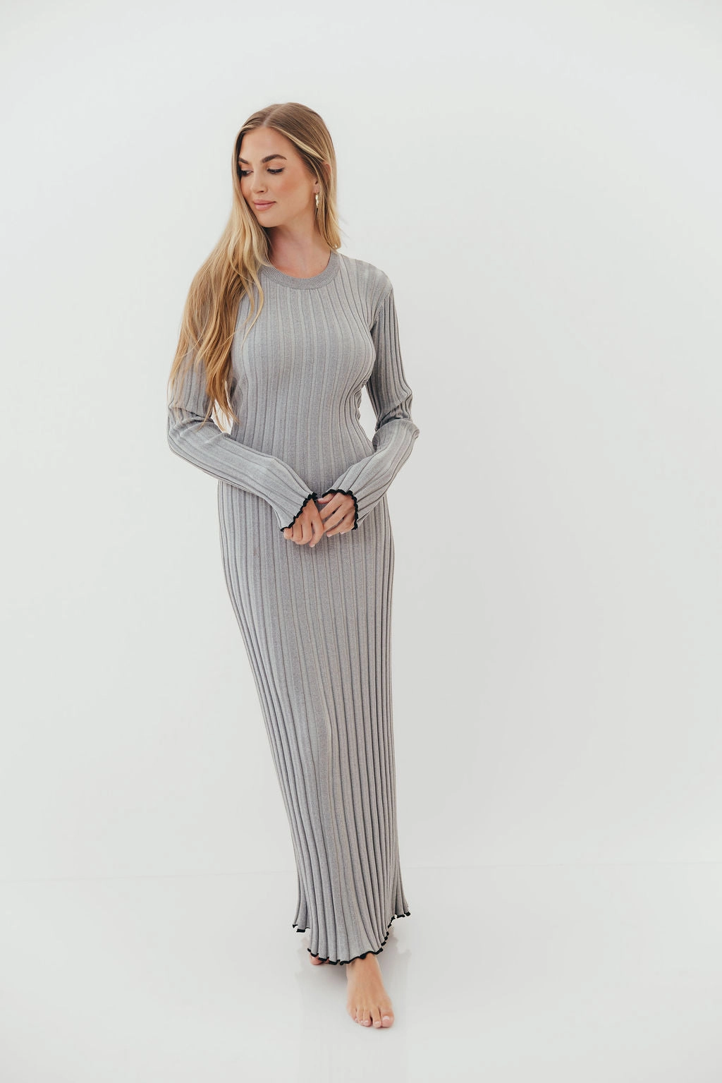 Clean Edge Bentley Maxi Dress in Heather Gray with Black Trim - Bump Friendly