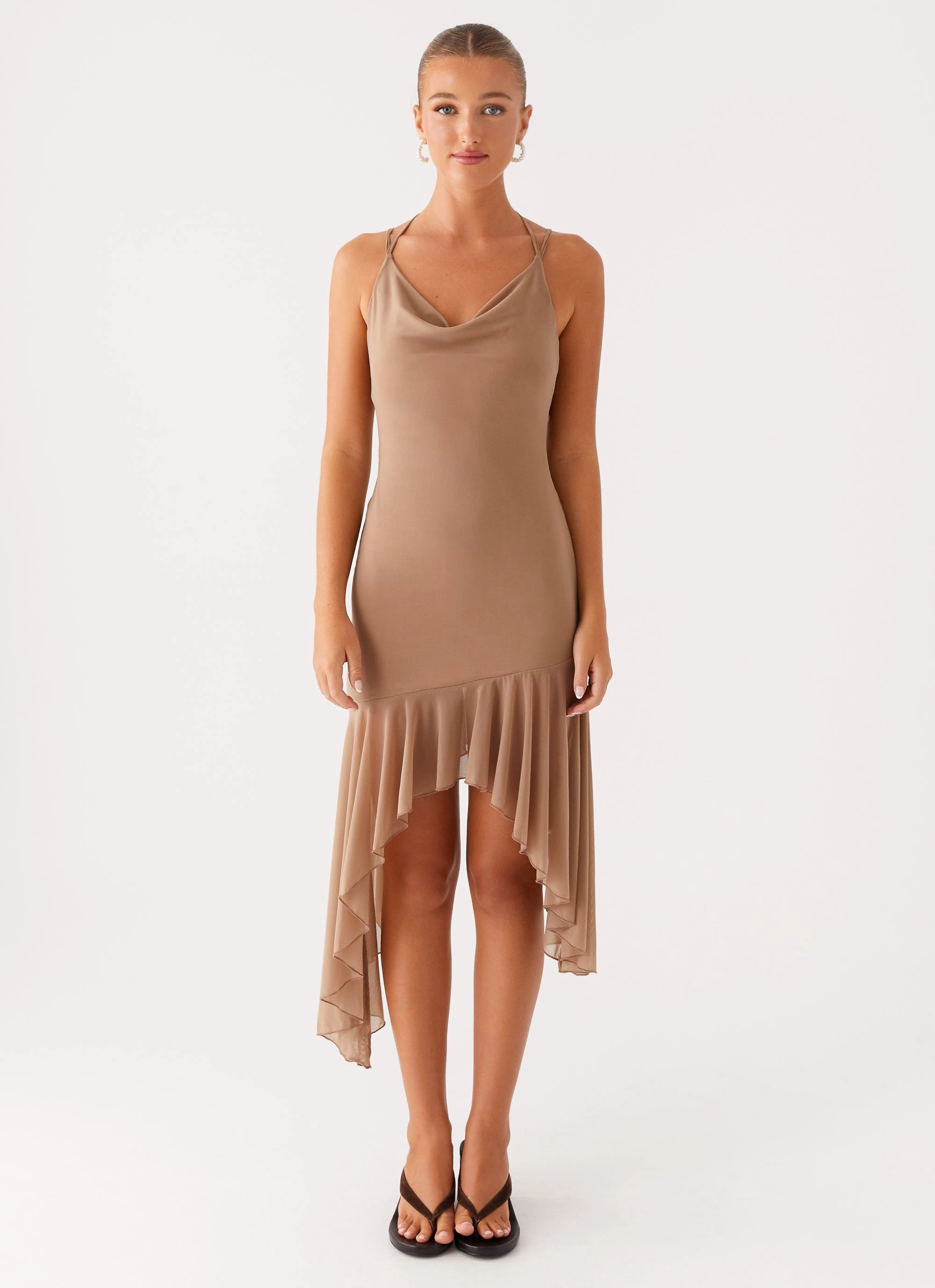 Peace Glow Floral Pattern Bessie Midi Dress - Beige