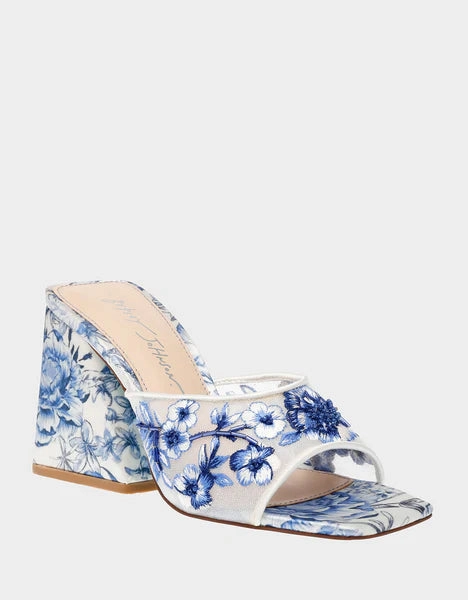 Casual Cool Easy to Wear Betsy Johnson Roo Heels in Blue Floral