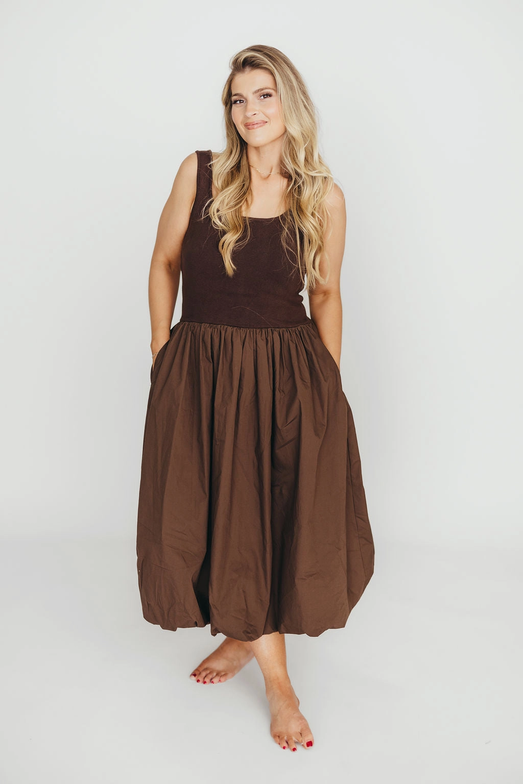 Subtle Glow Betty Midi Dress in Brown *Final-Sale*