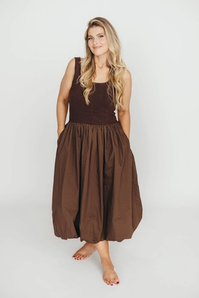 Subtle Glow Betty Midi Dress in Brown *Final-Sale*