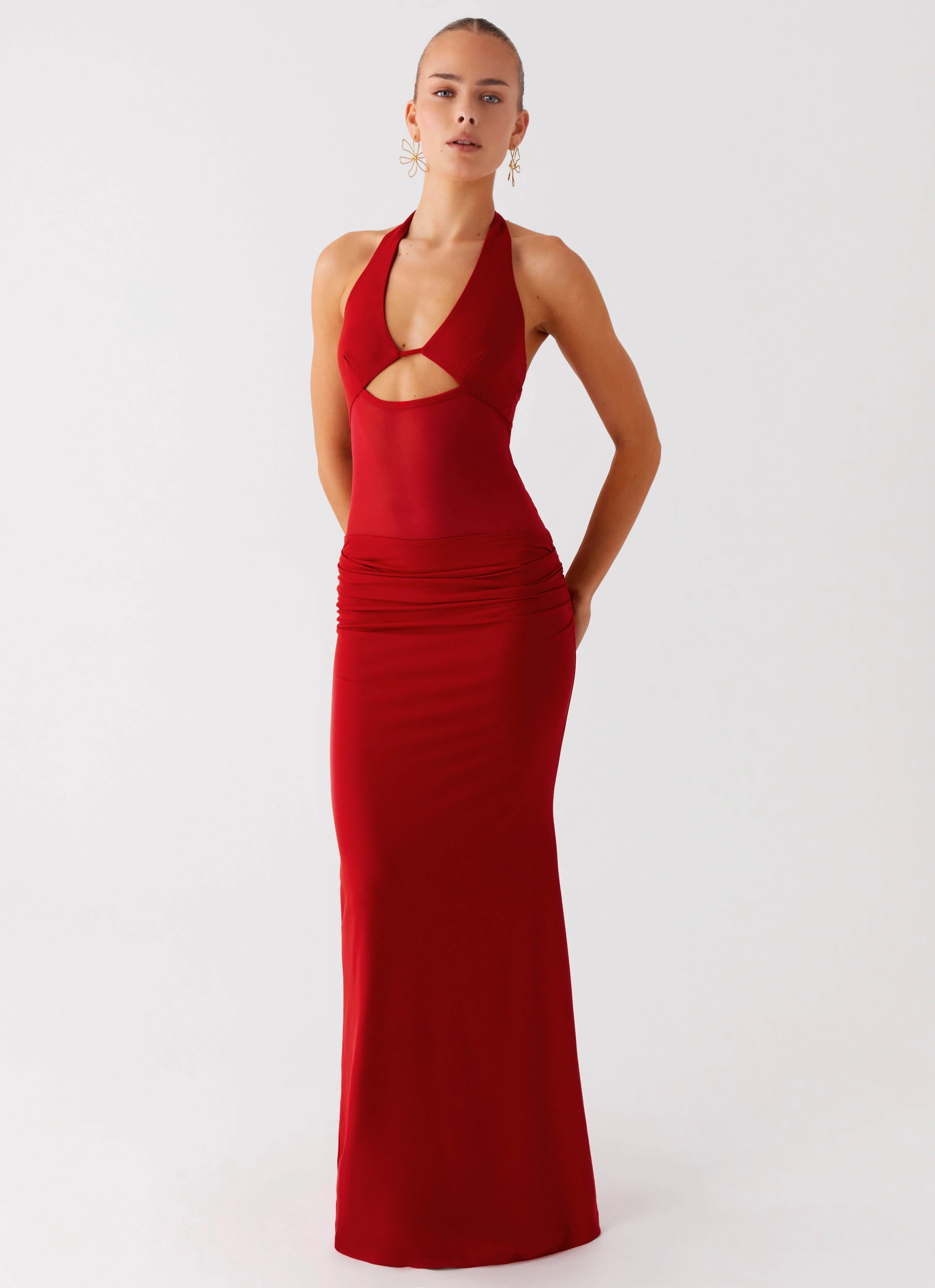 Billen Halter Maxi Dress - Red Garden Scene