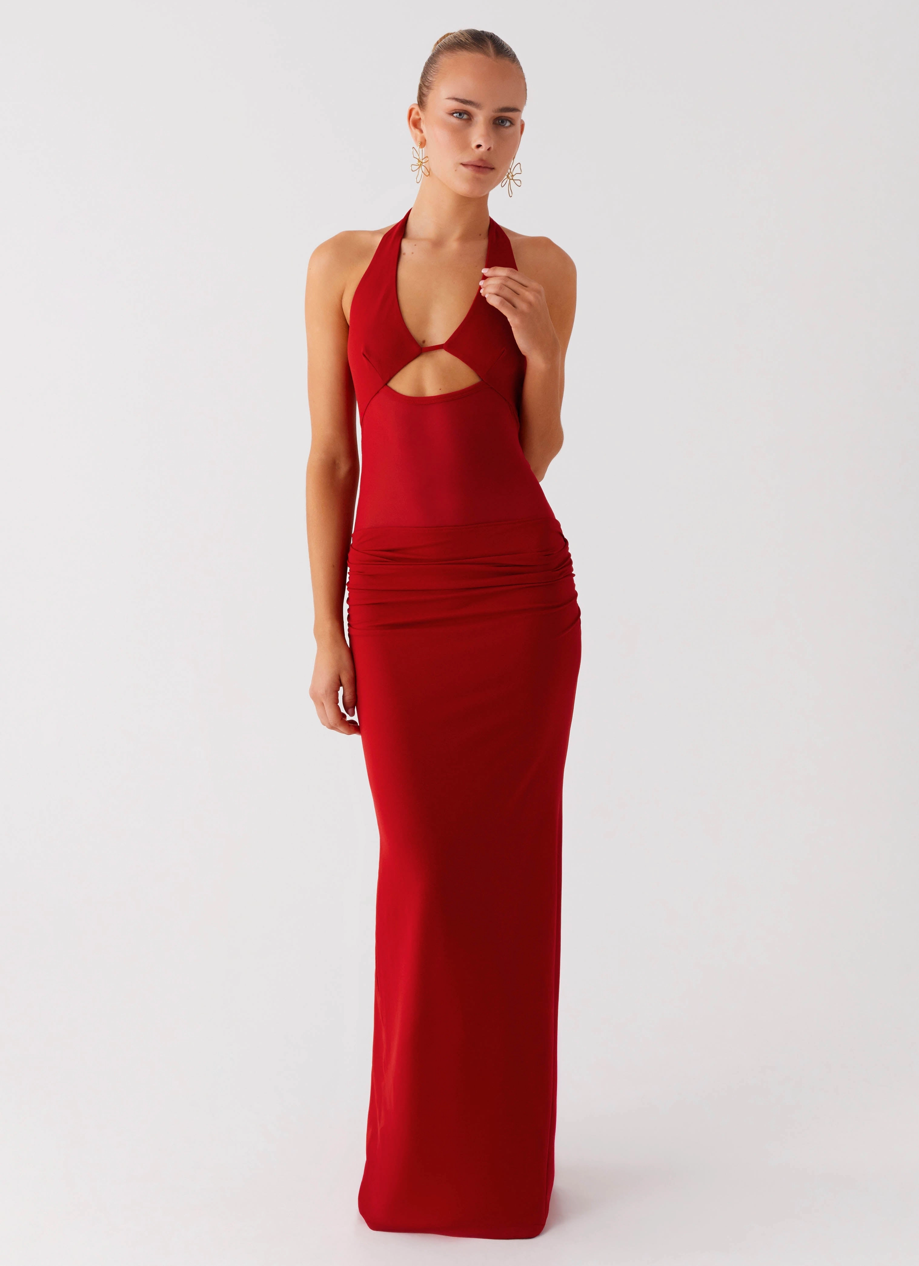 Billen Halter Maxi Dress - Red Light And Airy Gentle Look