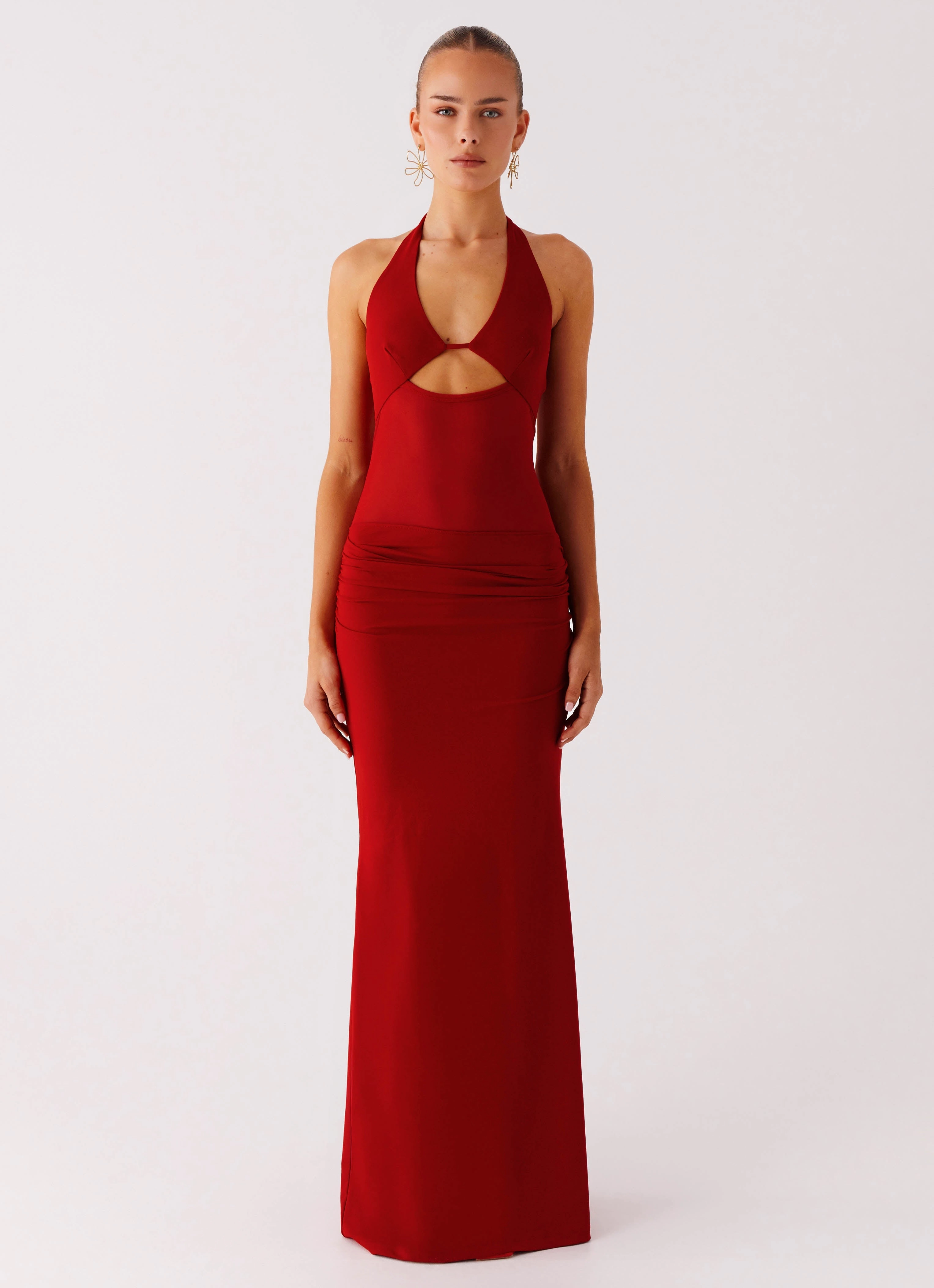 Perfect Layering Billen Halter Maxi Dress - Red