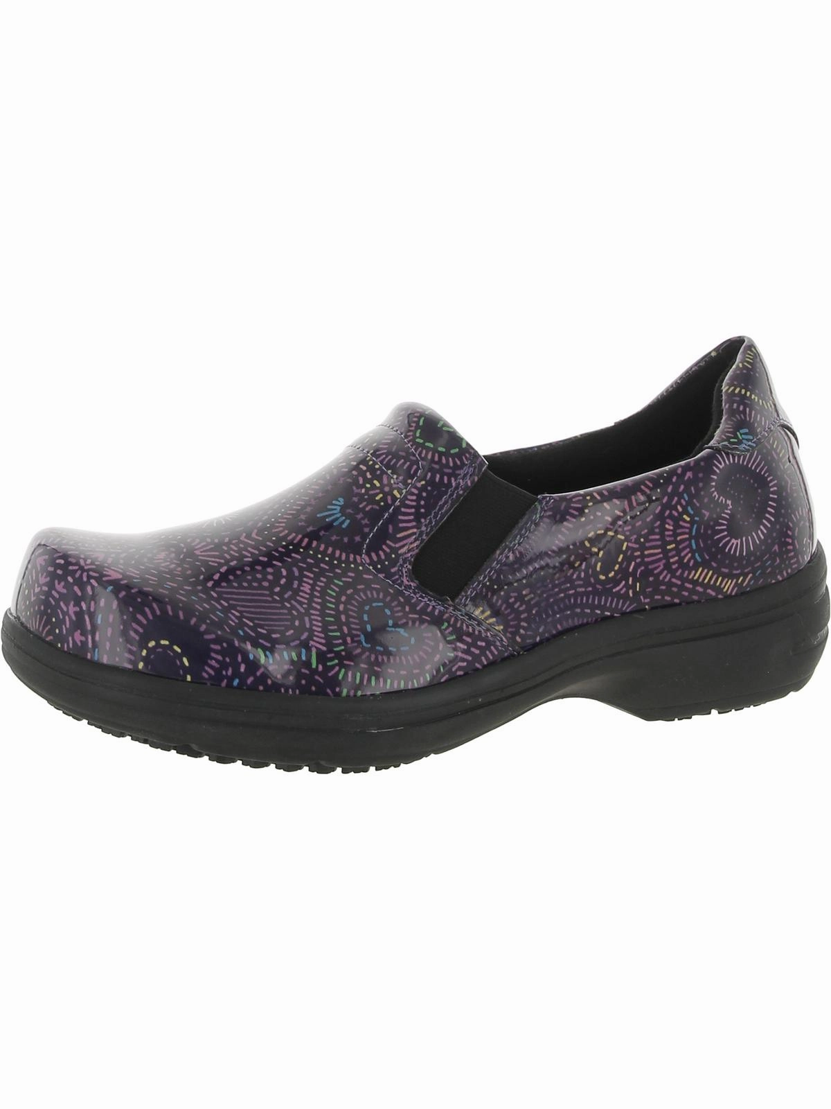 Seamless Design Racing Bind Womens Patent Leather Slip On Clogs