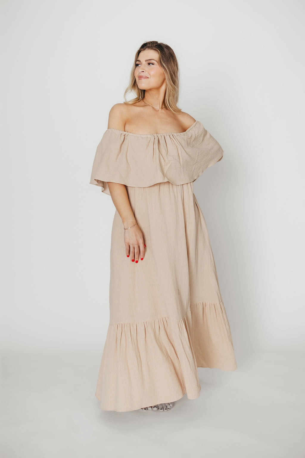 Dreamy Drape Josie 100% Cotton Maxi Dress in Beige - Bump & Nursing Friendly *Final-Sale*