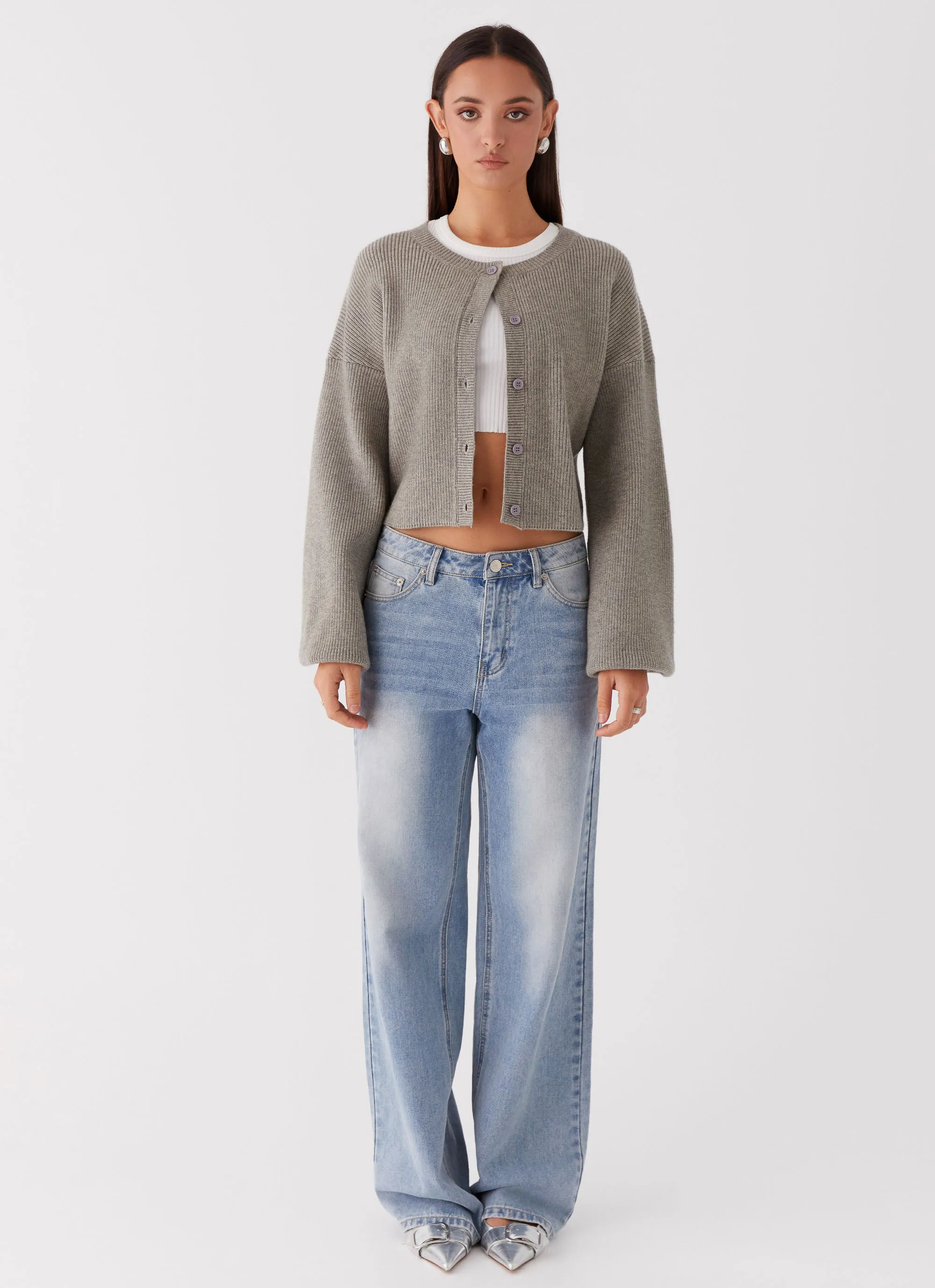 Daphne Knit Cardigan - Light Grey business people Windproof Design