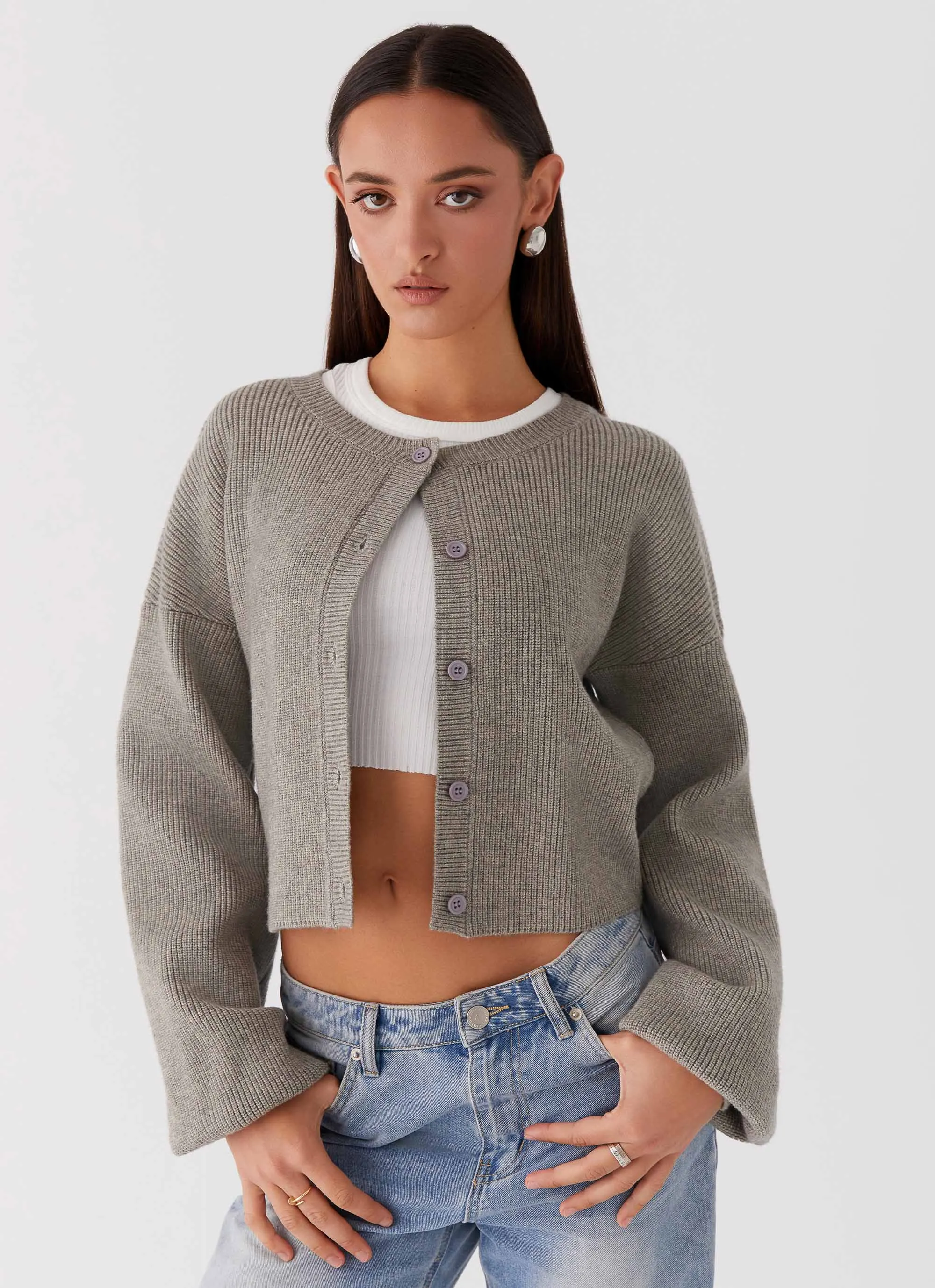 Daphne Knit Cardigan - Light Grey Trail Tested Foldable Collar Design
