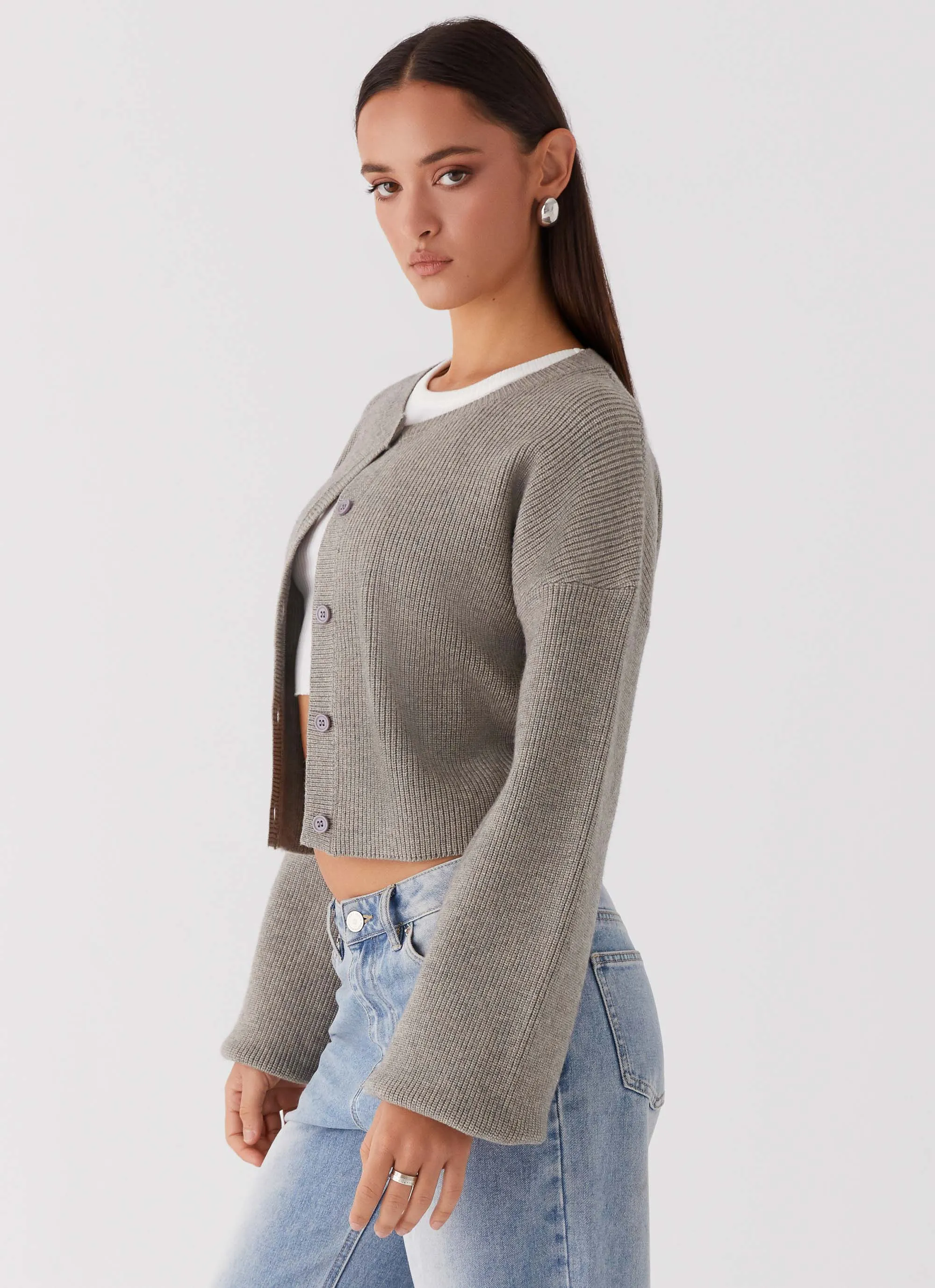 Daphne Knit Cardigan - Light Grey Fitted Look