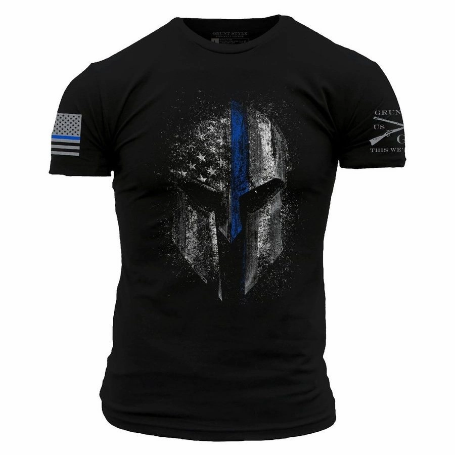 Beach Wear Blue Line Spartan T-Shirt - Black