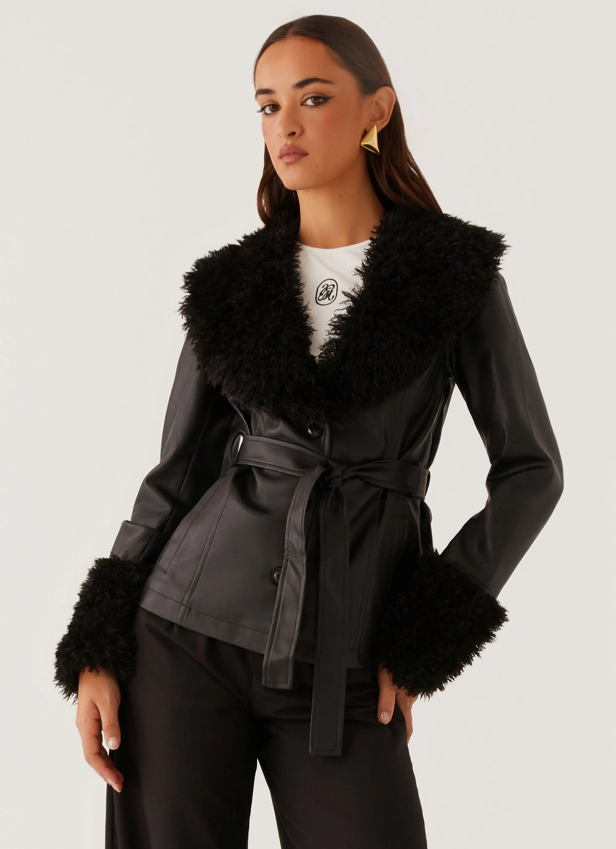Outdoor Core Street Lights Fur Trim Jacket - Black