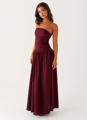 Satin Layers Carmel Maxi Dress - Mulberry