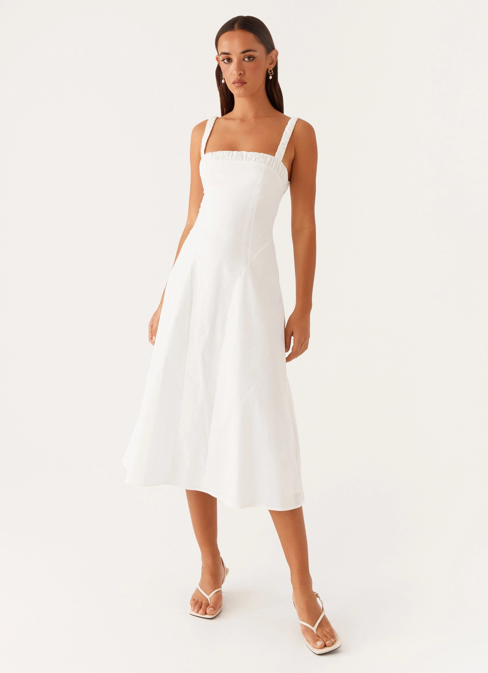 Enola Midi Dress - White Tailored Comfort Dreamy Look