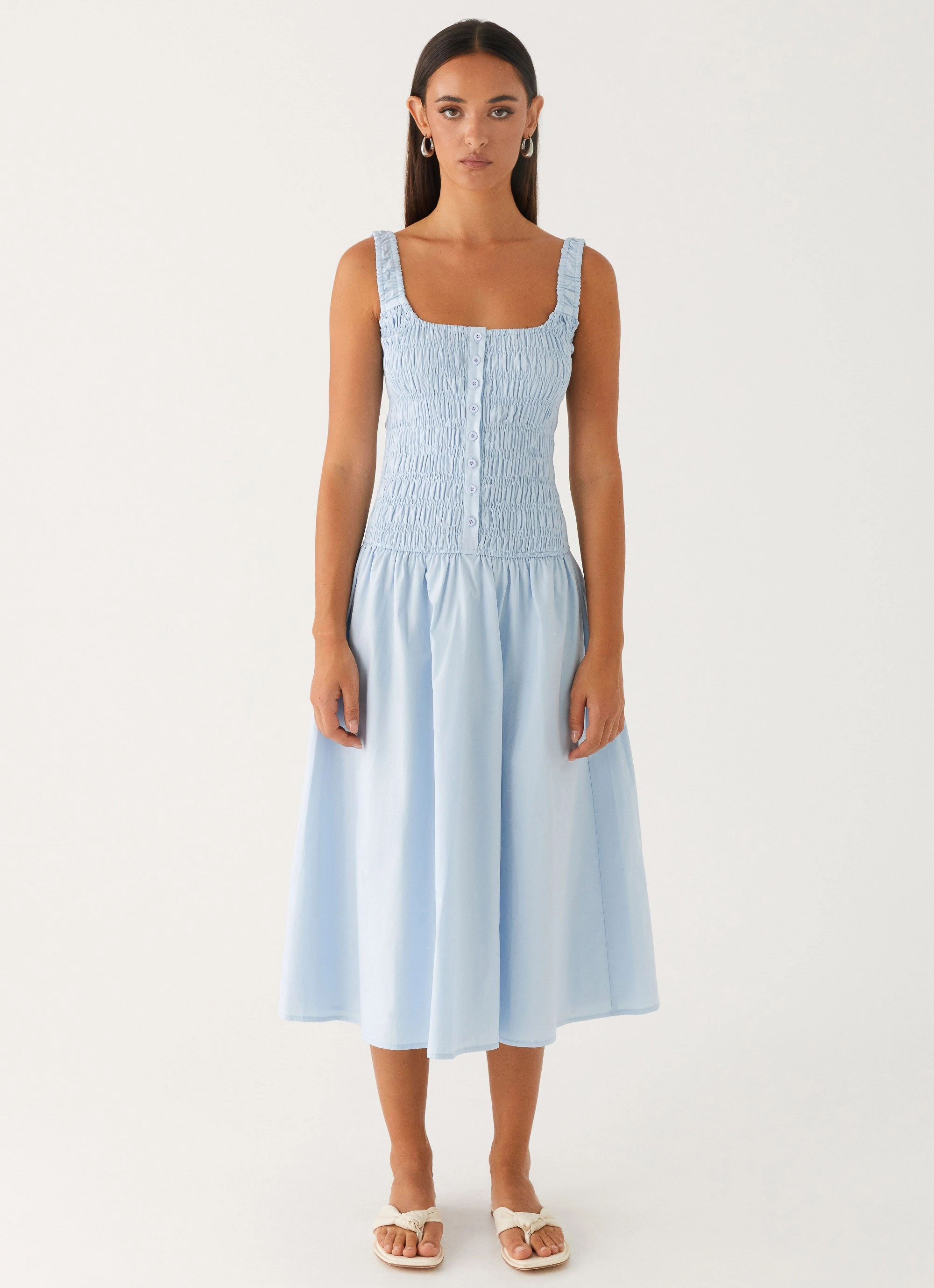 Chilly Weather Layer Wildflower Midi Dress - Blue