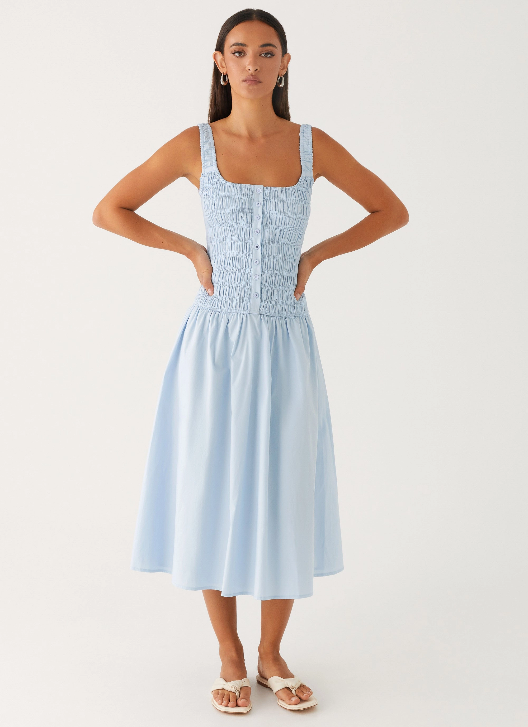 Wildflower Midi Dress - Blue Layer Light Trendy Tailoring
