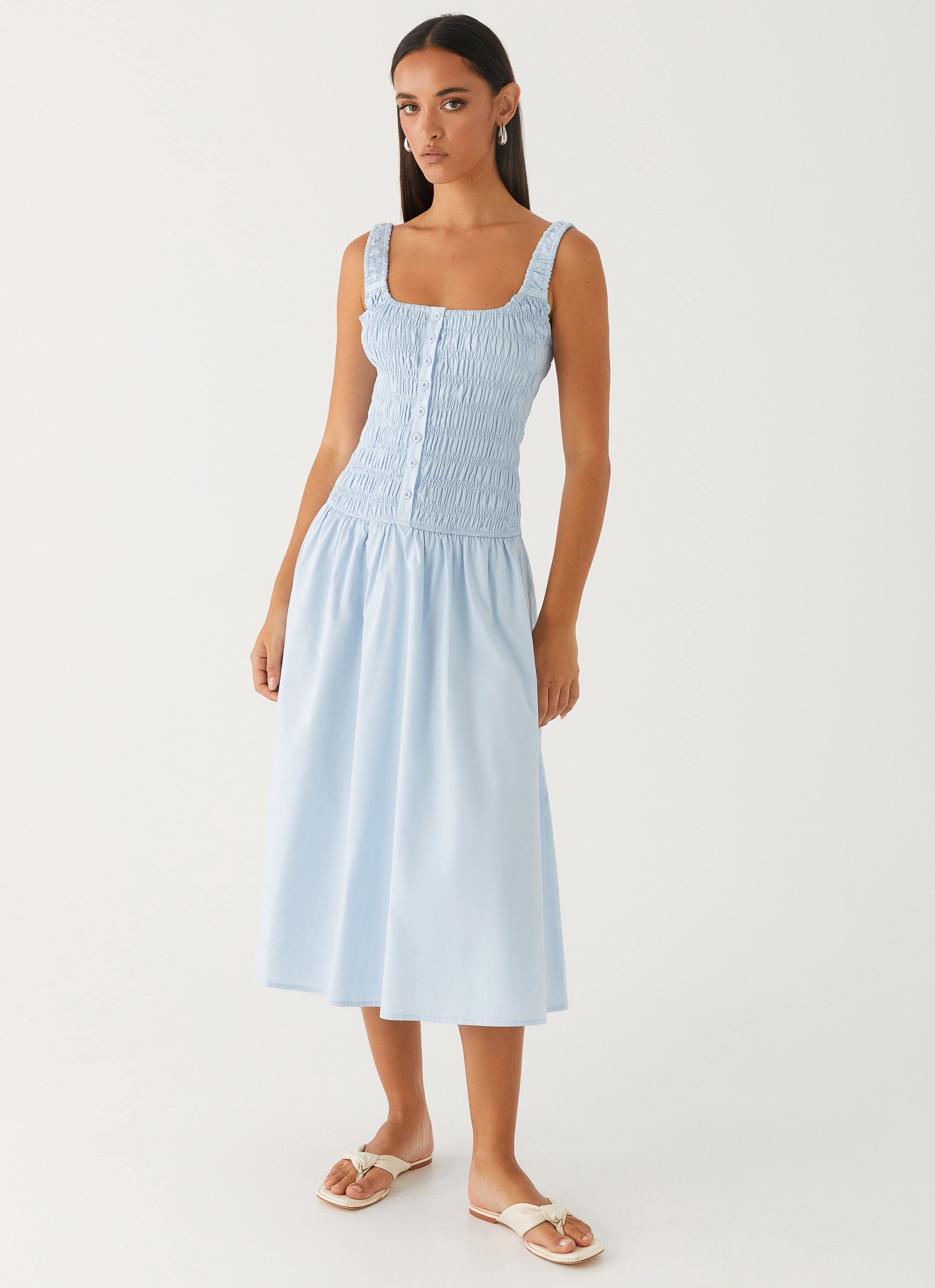 Cozy Design Timeless Look Wear Wildflower Midi Dress - Blue