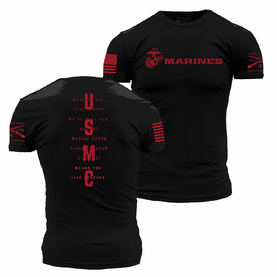 USMC - Lives Forever T-Shirt - Black Low Impact Processing