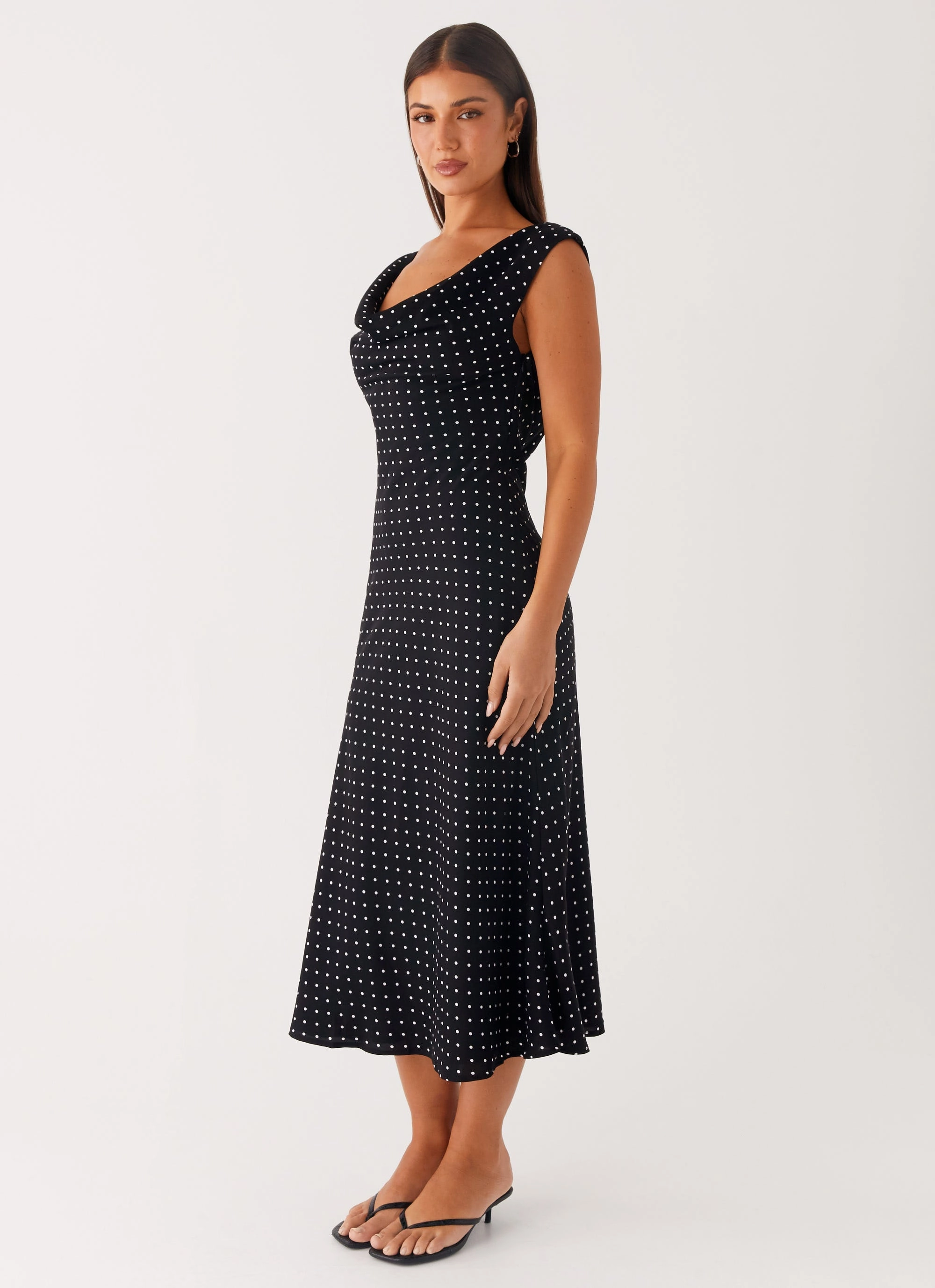 Role Model Maxi Dress - Black Polka Dot Luxe Look Subtle Lines