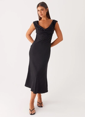 Role Model Maxi Dress - Black Polka Dot Cool Elegance