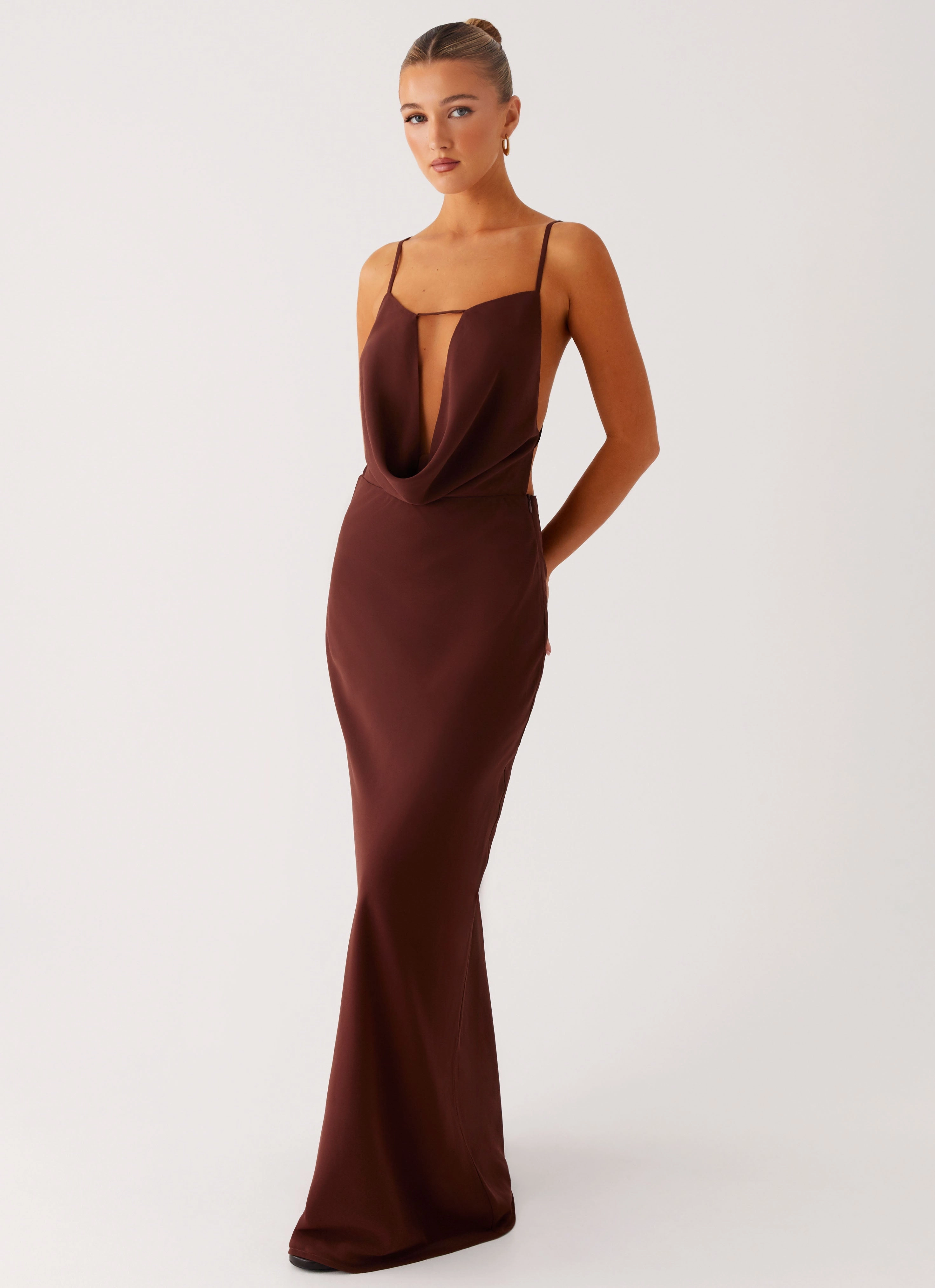 City-Style Elation Cowl Neck Maxi Dress - Chocolate