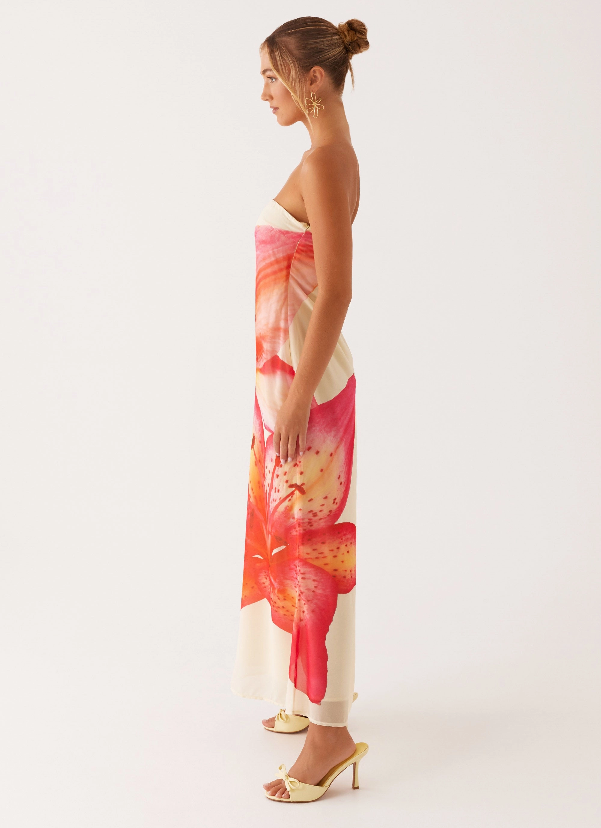 Sculpted Detail Silky Surface Darcy Maxi Dress - Yellow Floral