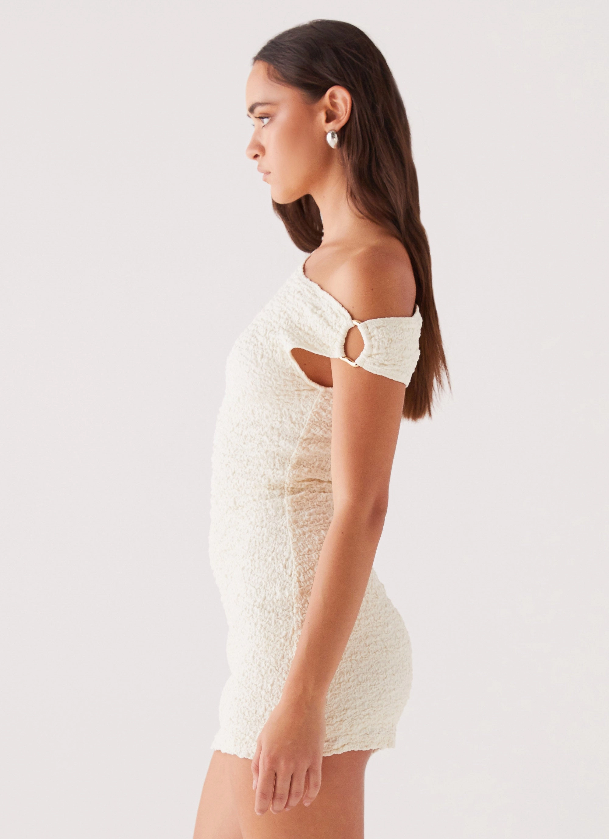 Farah Off Shoulder Mini Dress - White Festive Mood Subtle design