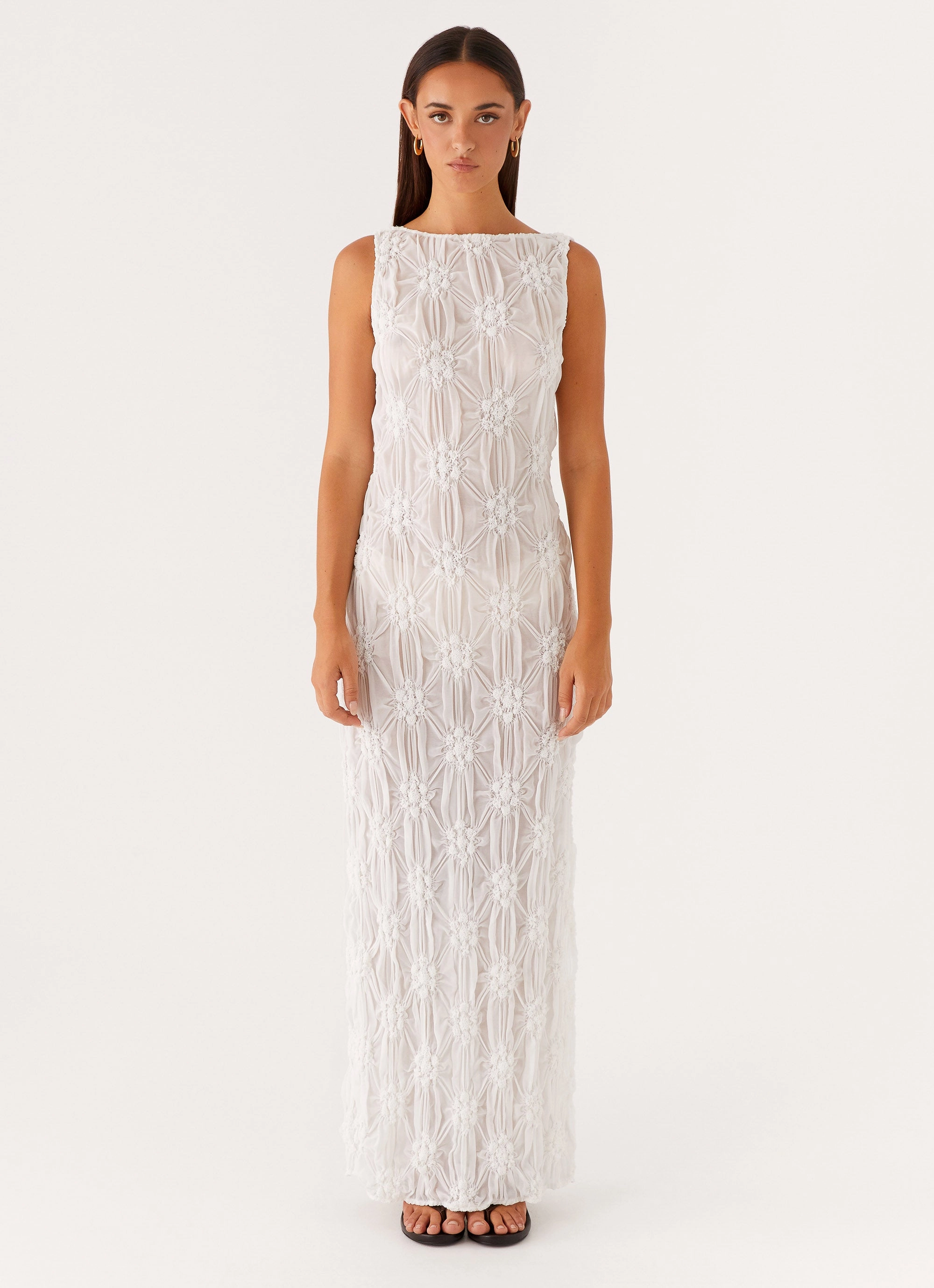 Sleek Tone Front-Zip Briar Backless Maxi Dress - Ivory