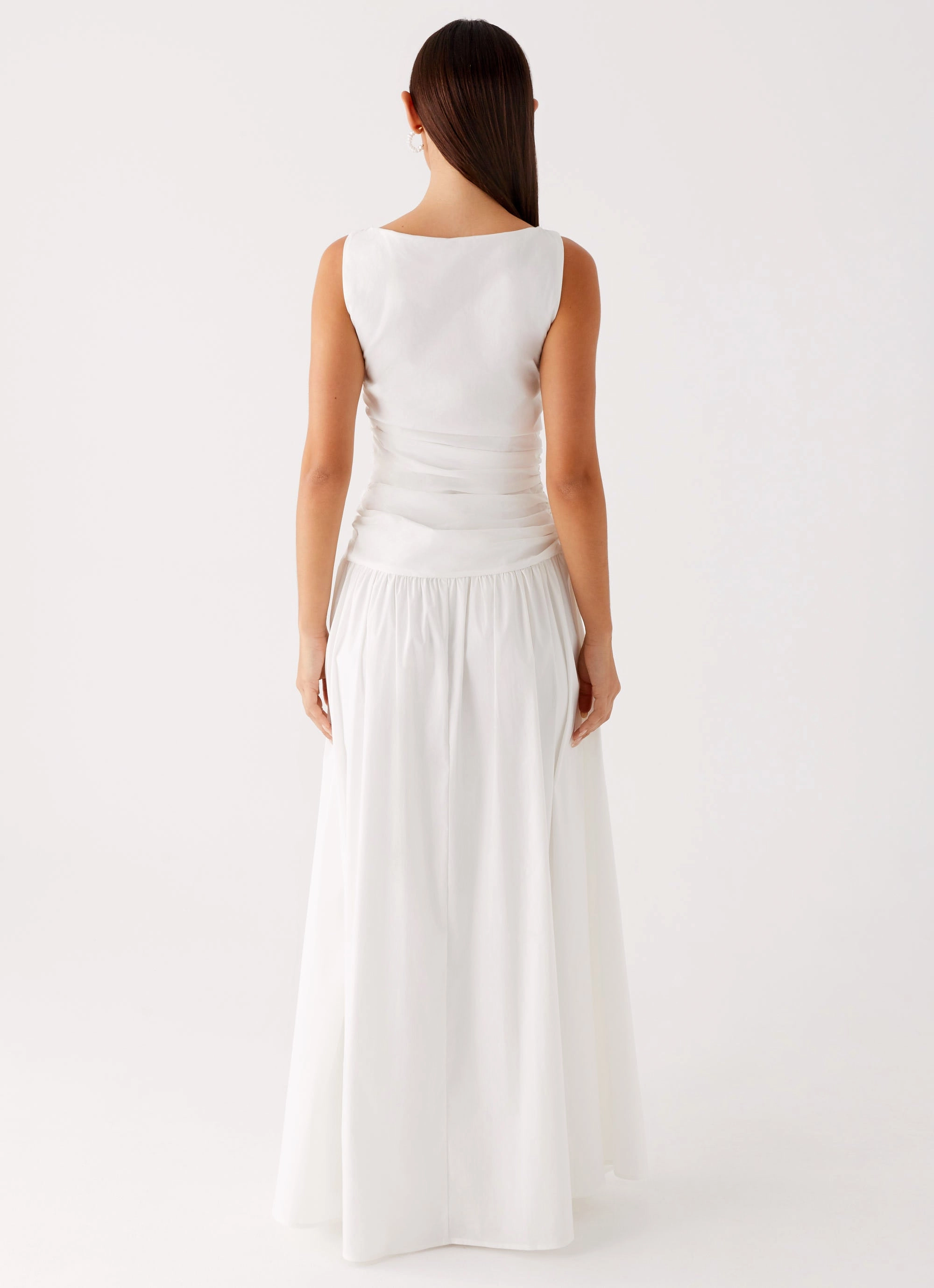 Carmel High Neck Maxi Dress - White Texture Play