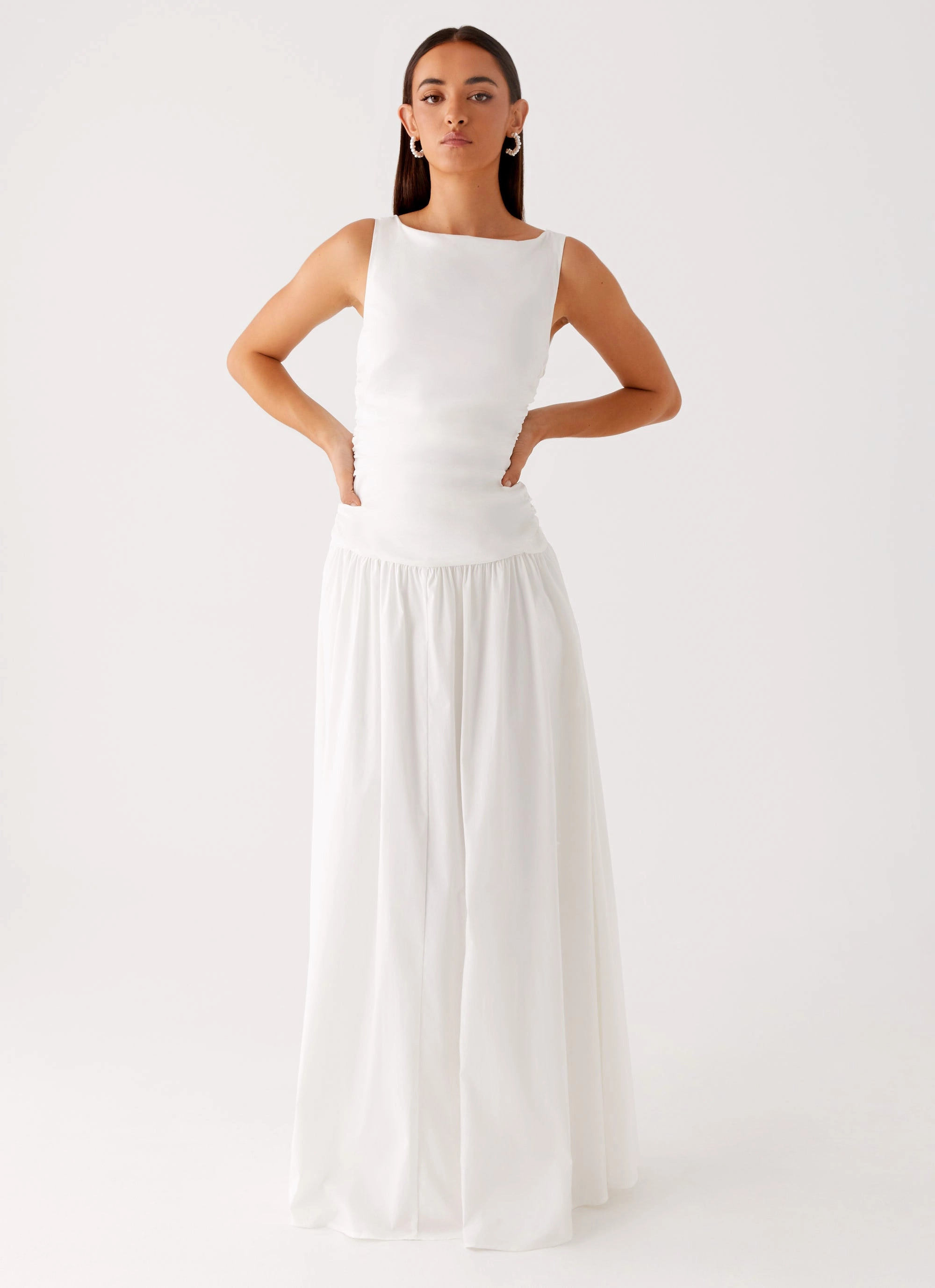 Carmel High Neck Maxi Dress - White Flexible Mood Pure Vibes