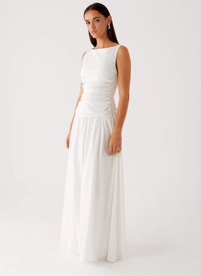 Carmel High Neck Maxi Dress - White Travel Ready Fitted waist